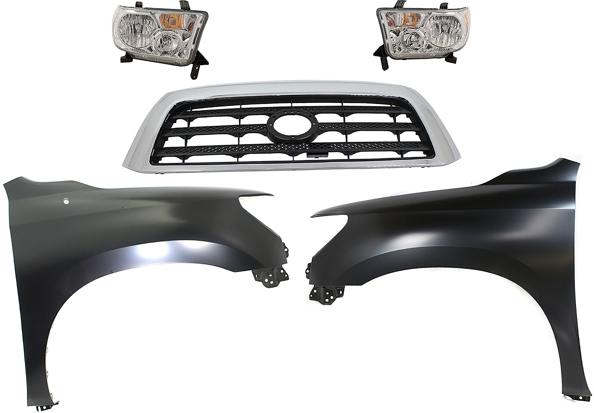 AM TUNDRA 09-09 HEAD LAMP RH AND LH Assembly Halogen 5 pc Kit with Fenders and Grille Assembly CAPA SKU KIT 031323-389 Partslink TO1200301 TO1240217C TO1241217C TO2502194C TO2503194C OEM 531000C160-538010C190-538020C1