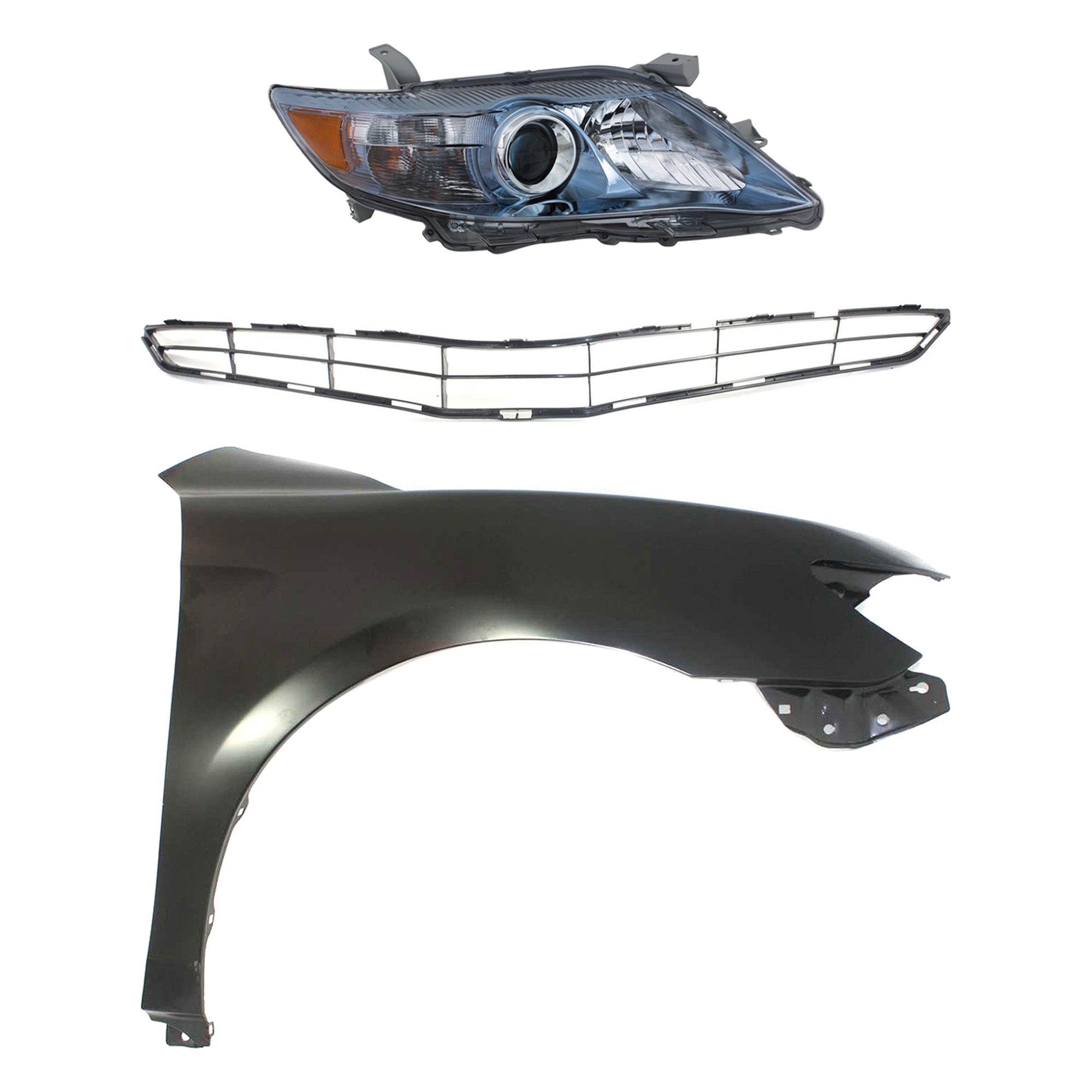 AM CAMRY 10-11 HEAD LAMP RH Assembly Halogen 3 pc Kit with Fender and Grille Assembly SKU KIT 031323-3901 Partslink TO2503195 TO1241211 TO1200327 OEM 8111006520-5380106110-53114339