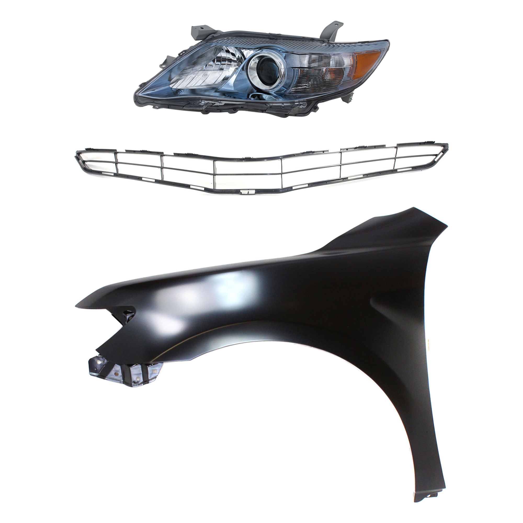 AM CAMRY 10-11 HEAD LAMP LH Assembly Halogen 3 pc Kit with Fender and Grille Assembly SKU KIT 031323-3902 Partslink TO2502195 TO1240211 TO1200327 OEM 8115006520-5380206120-53114339
