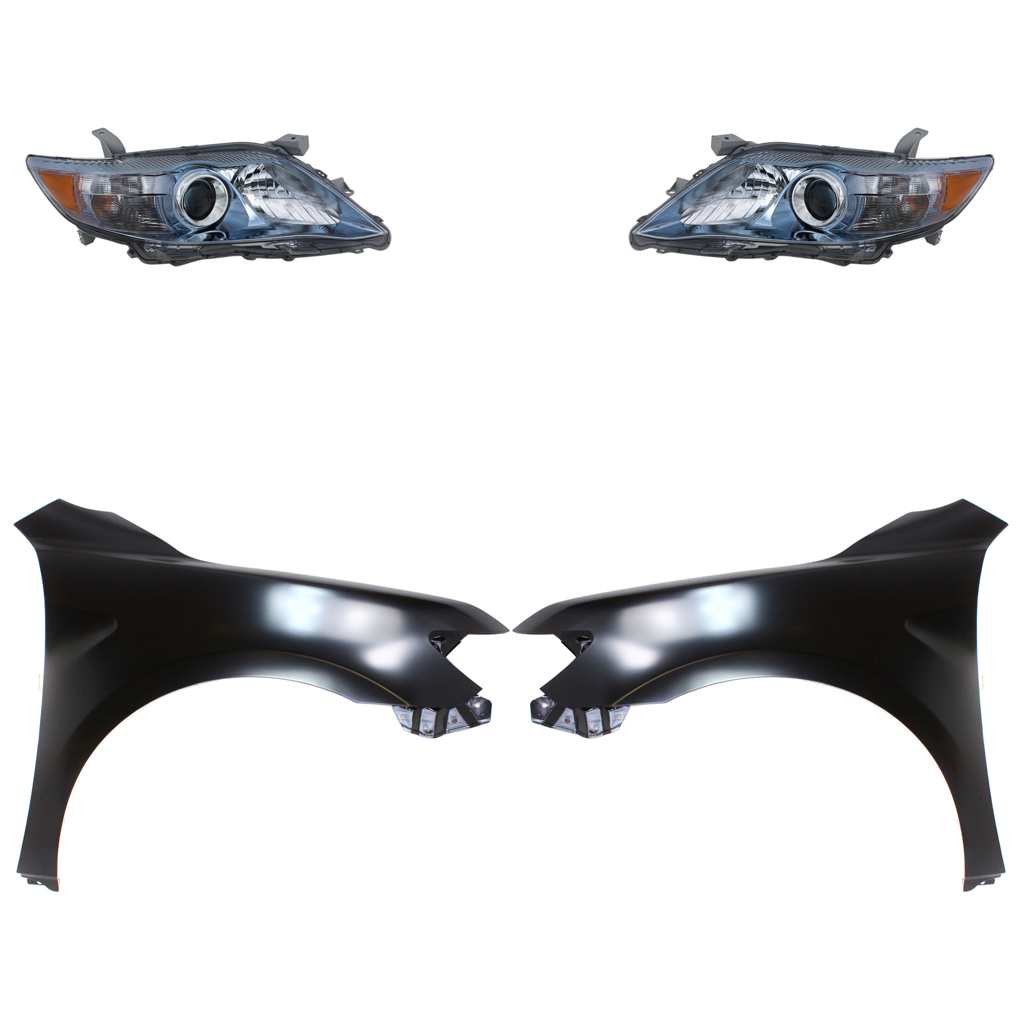 AM CAMRY 10-11 HEAD LAMP RH AND LH Assembly Halogen 4 pc Kit with Fenders SKU KIT 031323-3903 Partslink TO2502195 TO2503195 TO1240211 TO1241211 OEM 8111006520-8115006520-53802061