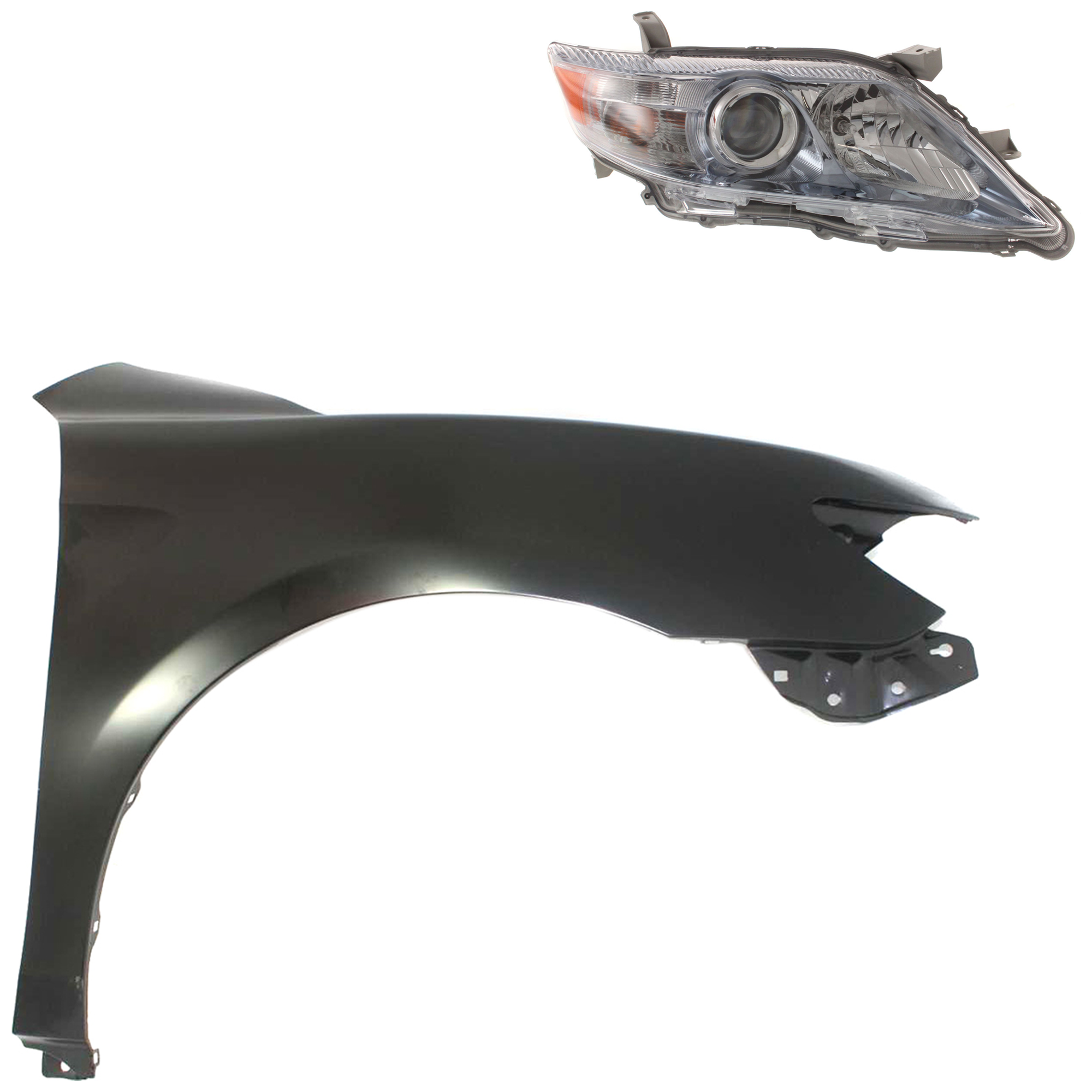 AM CAMRY 10-11 HEAD LAMP RH Assembly Halogen 2 pc Kit with Fender SKU KIT 031323-3904 Partslink TO2503195 TO1241211 OEM 8111006520-5380106110
