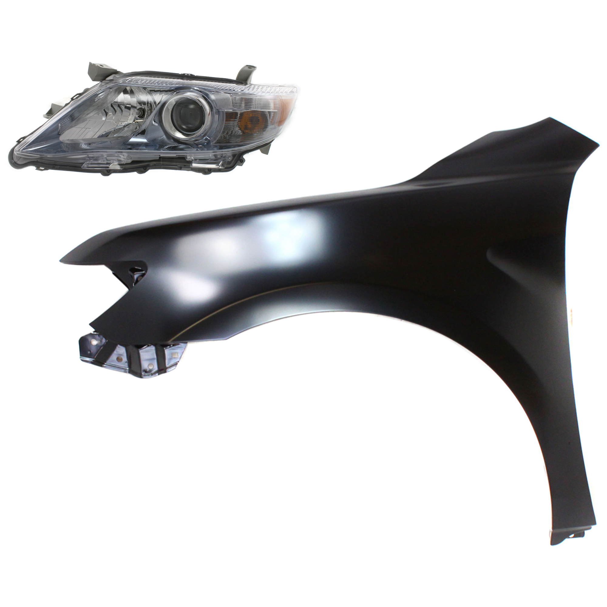 AM CAMRY 10-11 HEAD LAMP LH Assembly Halogen 2 pc Kit with Fender SKU KIT 031323-3905 Partslink TO2502195 TO1240211 OEM 8115006520-5380206120