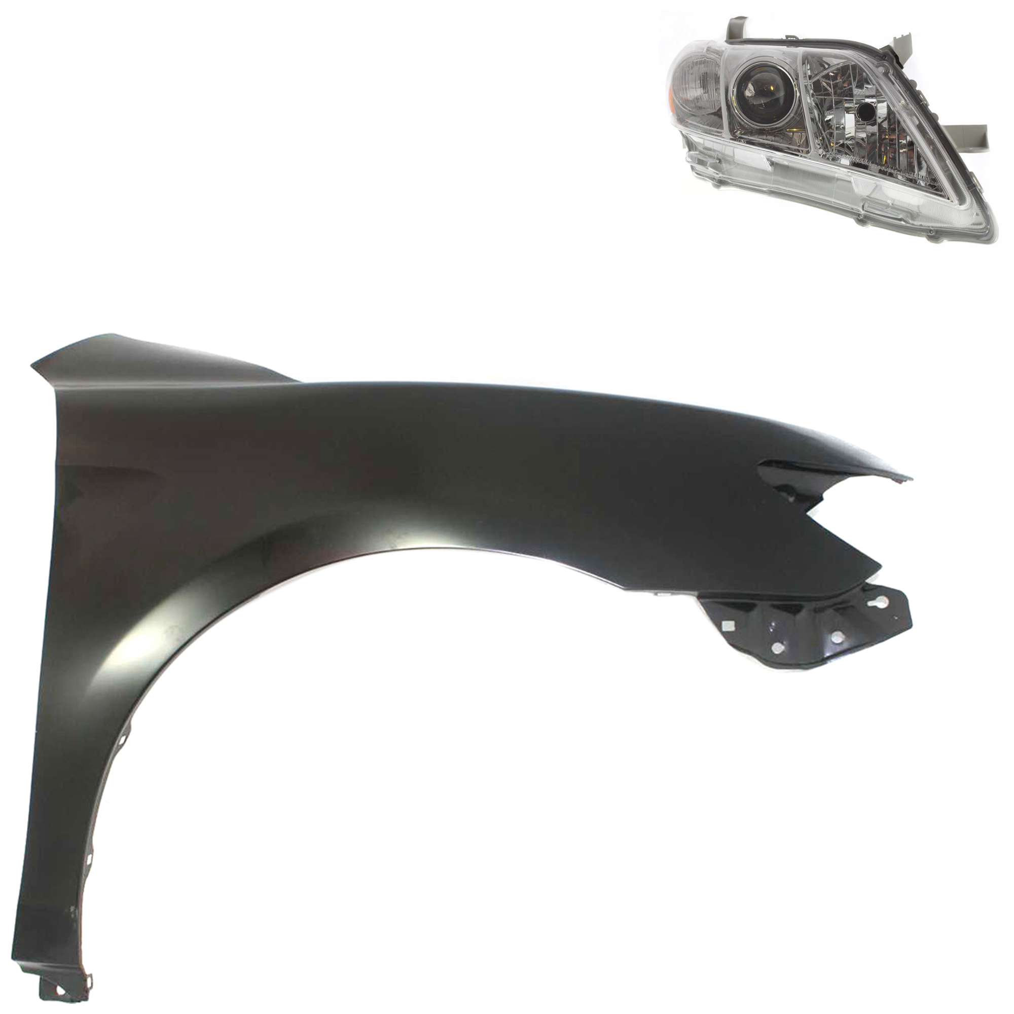 AM CAMRY 07-09 HEAD LAMP RH Lens and Housing Halogen 2 pc Kit with Fender SKU KIT 031323-39404 Partslink TO2503167 TO1241211 OEM 8113033652-5380106110