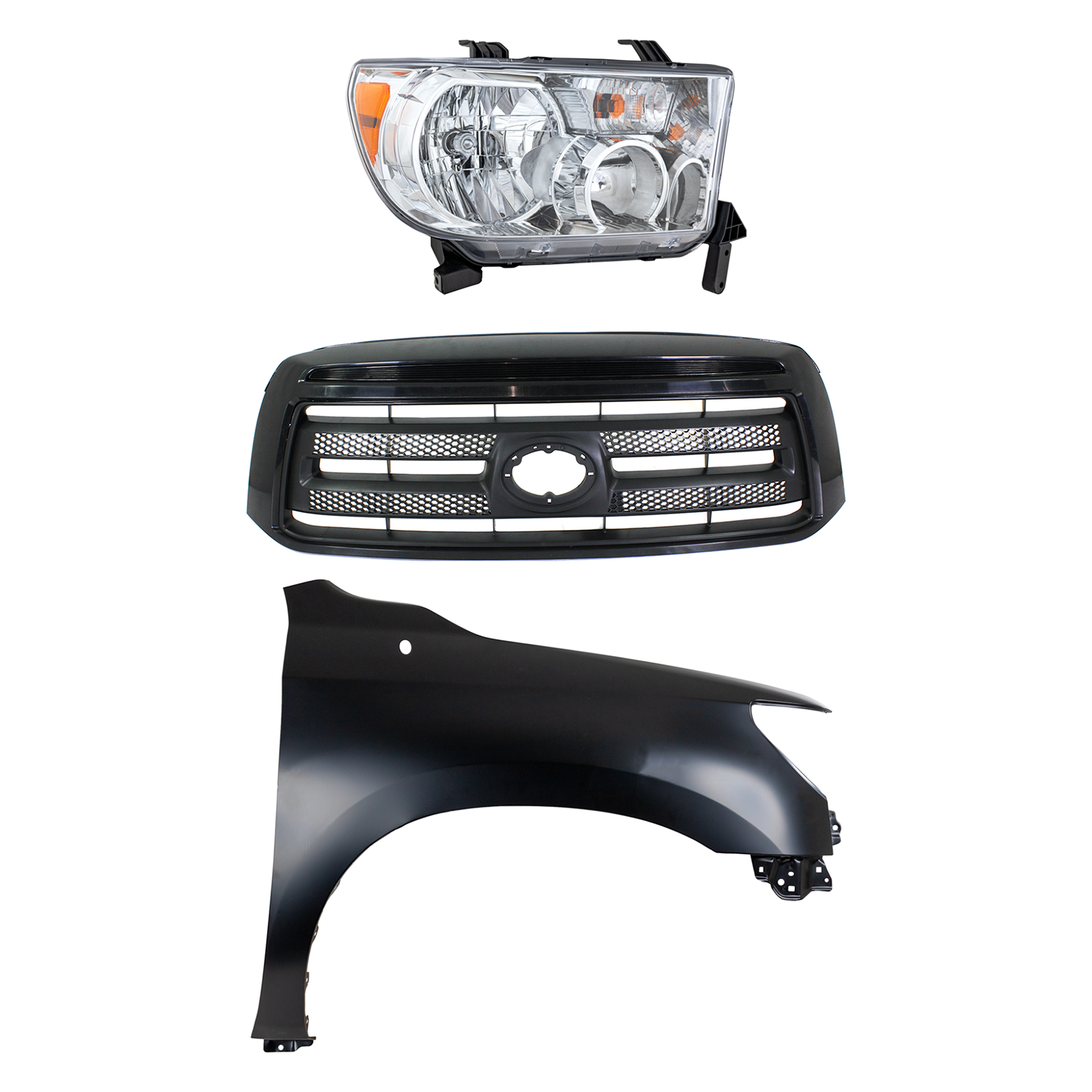 AM TUNDRA 10-13 HEAD LAMP RH Assembly Halogen 3 pc Kit with Fender and Grille Assembly SKU KIT 031323-39701 Partslink TO2503194 TO1241217 TO1200336 OEM 811100C070-538010C190-531000C2