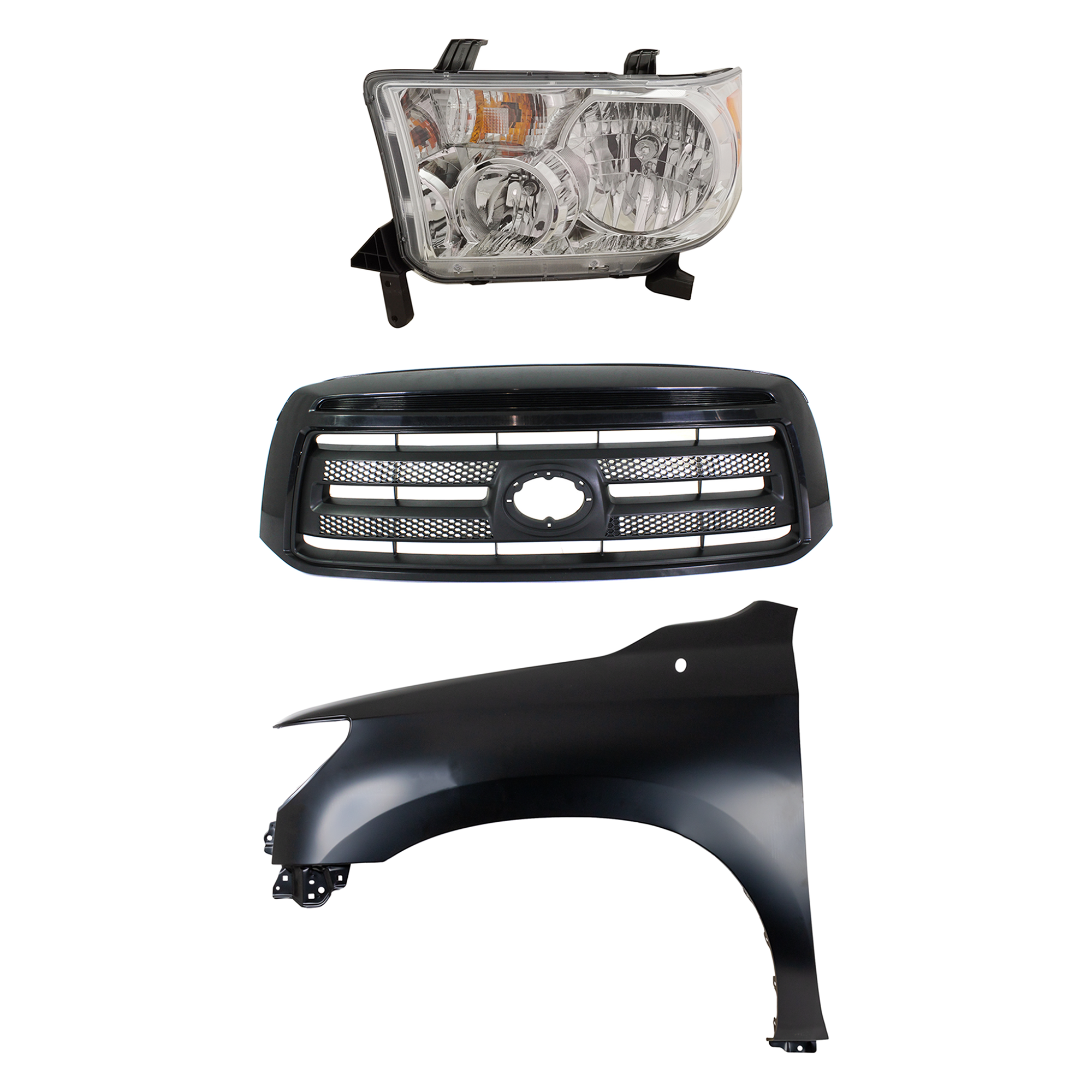AM TUNDRA 10-13 HEAD LAMP LH Assembly Halogen 3 pc Kit with Fender and Grille Assembly CAPA SKU KIT 031323-40002 Partslink TO1200336 TO1240217C TO2502194C OEM 531000C220-538020C170-811500C0