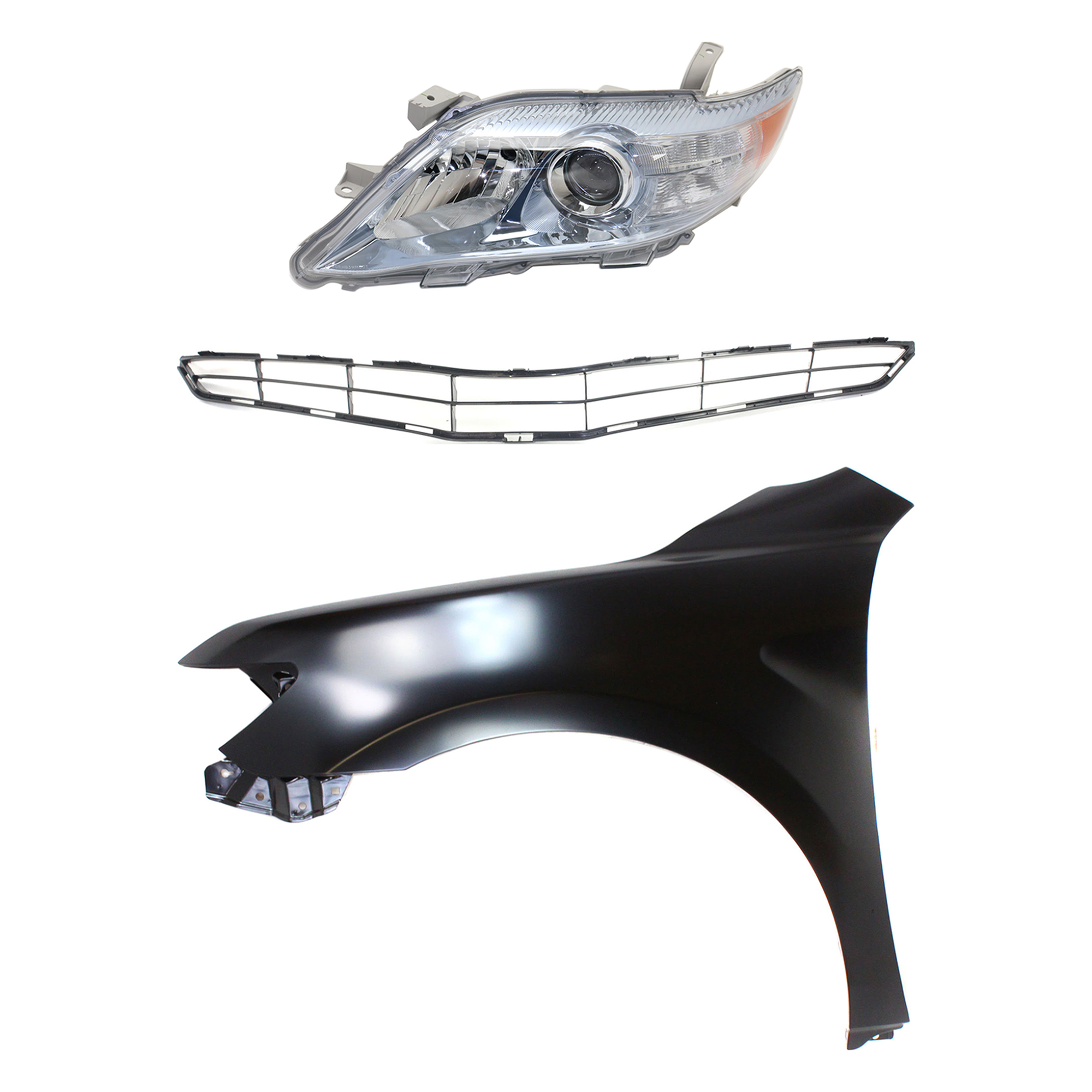 AM CAMRY 10-11 HEAD LAMP LH Lens and Housing Halogen 3 pc Kit with Fender and Grille Assembly SKU KIT 031323-4002 Partslink TO2518126 TO1240211 TO1200327 OEM 8117033710-5380206120-53114339