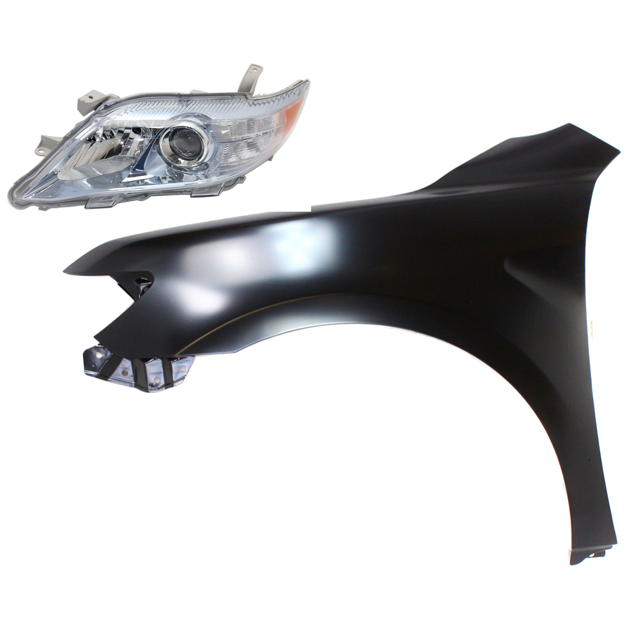 AM CAMRY 10-11 HEAD LAMP LH Lens and Housing Halogen 2 pc Kit with Fender SKU KIT 031323-4005 Partslink TO2518126 TO1240211 OEM 8117033710-5380206120