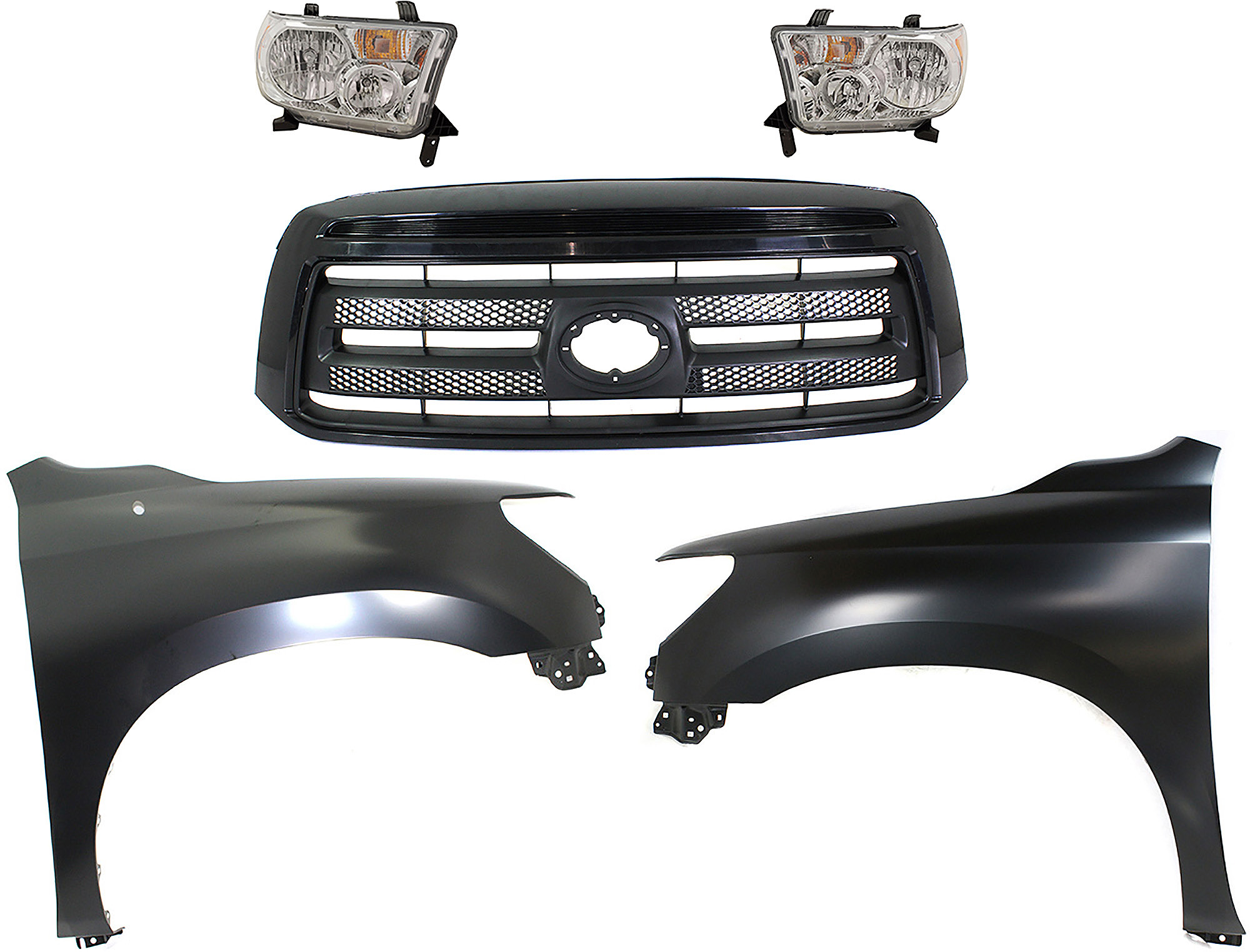 AM TUNDRA 10-13 HEAD LAMP RH AND LH Assembly Halogen 5 pc Kit with Fenders and Grille Assembly CAPA SKU KIT 031323-400 Partslink TO1200336 TO1240217C TO1241217C TO2502194C TO2503194C OEM 531000C220-538010C190-538020C1