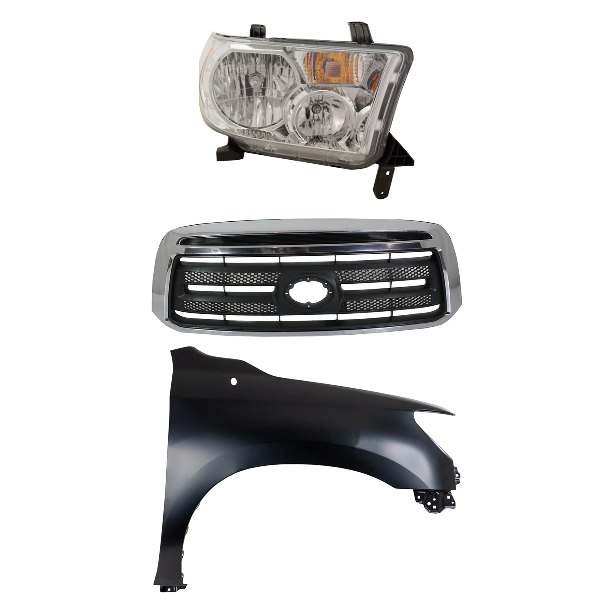AM TUNDRA 10-13 HEAD LAMP RH Assembly Halogen 3 pc Kit with Fender and Grille Assembly CAPA SKU KIT 031323-40501 Partslink TO1200337 TO1241217C TO2503194C OEM 531000C230-538010C190-811100C0