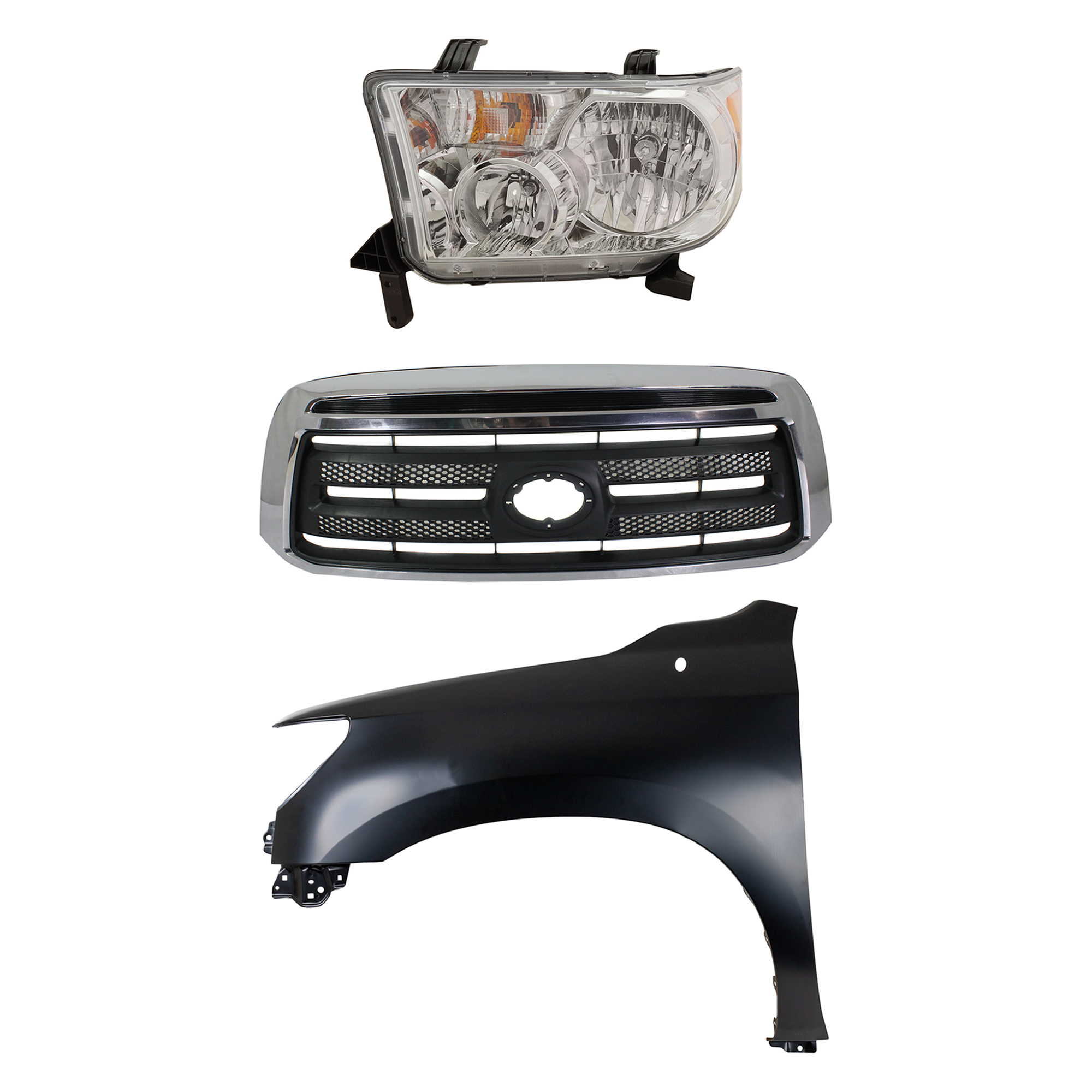 AM TUNDRA 10-13 HEAD LAMP LH Assembly Halogen 3 pc Kit with Fender and Grille Assembly CAPA SKU KIT 031323-40502 Partslink TO1200337 TO1240217C TO2502194C OEM 531000C230-538020C170-811500C0