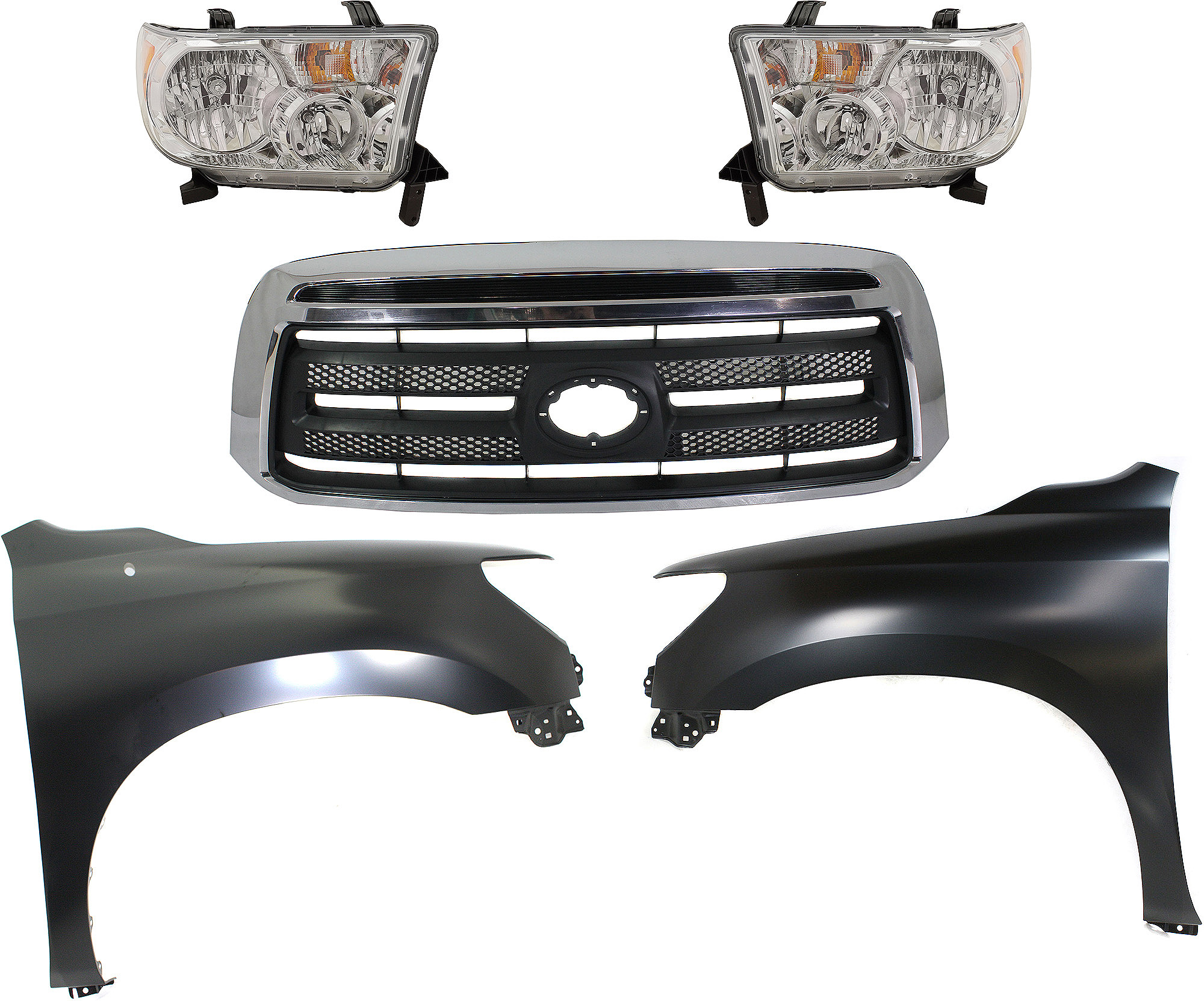 AM TUNDRA 10-13 HEAD LAMP RH AND LH Assembly Halogen 5 pc Kit with Fenders and Grille Assembly CAPA SKU KIT 031323-405 Partslink TO1200337 TO1240217C TO1241217C TO2502194C TO2503194C OEM 531000C230-538010C190-538020C1