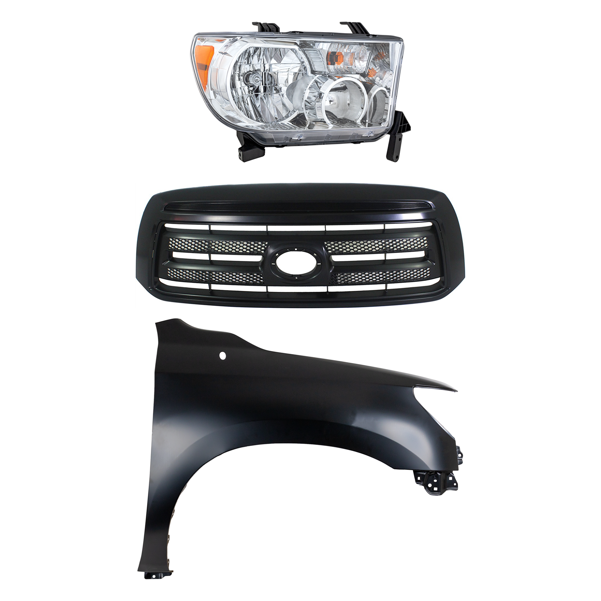 AM TUNDRA 10-13 HEAD LAMP RH Assembly Halogen 3 pc Kit with Fender and Grille Assembly SKU KIT 031323-40701 Partslink TO2503194 TO1241217 TO1200345 OEM 811100C070-538010C190-531000C2