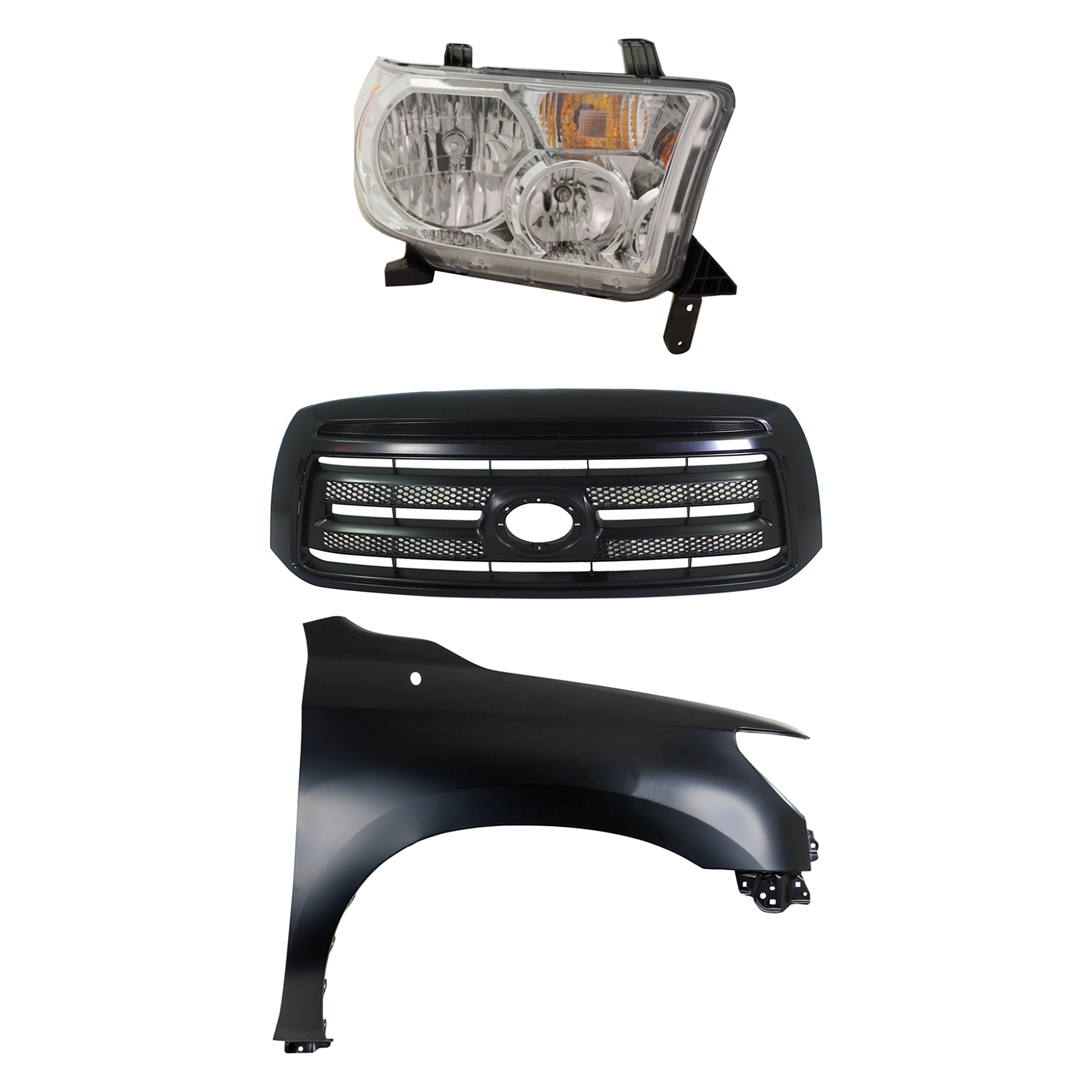 AM TUNDRA 10-13 HEAD LAMP RH Assembly Halogen 3 pc Kit with Fender and Grille Assembly CAPA SKU KIT 031323-41001 Partslink TO1200345 TO1241217C TO2503194C OEM 531000C240C0-538010C190-811100