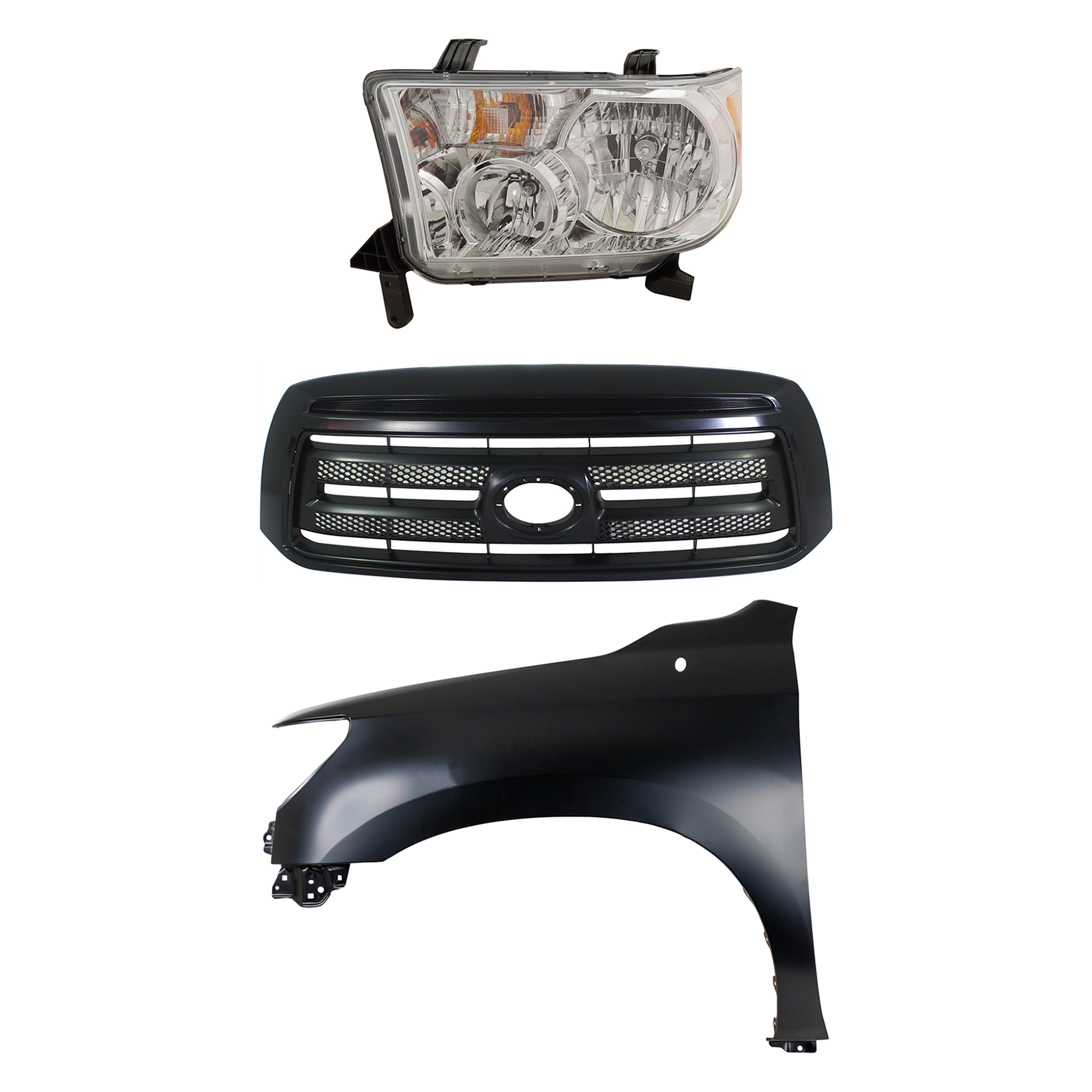 AM TUNDRA 10-13 HEAD LAMP LH Assembly Halogen 3 pc Kit with Fender and Grille Assembly CAPA SKU KIT 031323-41002 Partslink TO1200345 TO1240217C TO2502194C OEM 531000C240C0-538020C170-811500