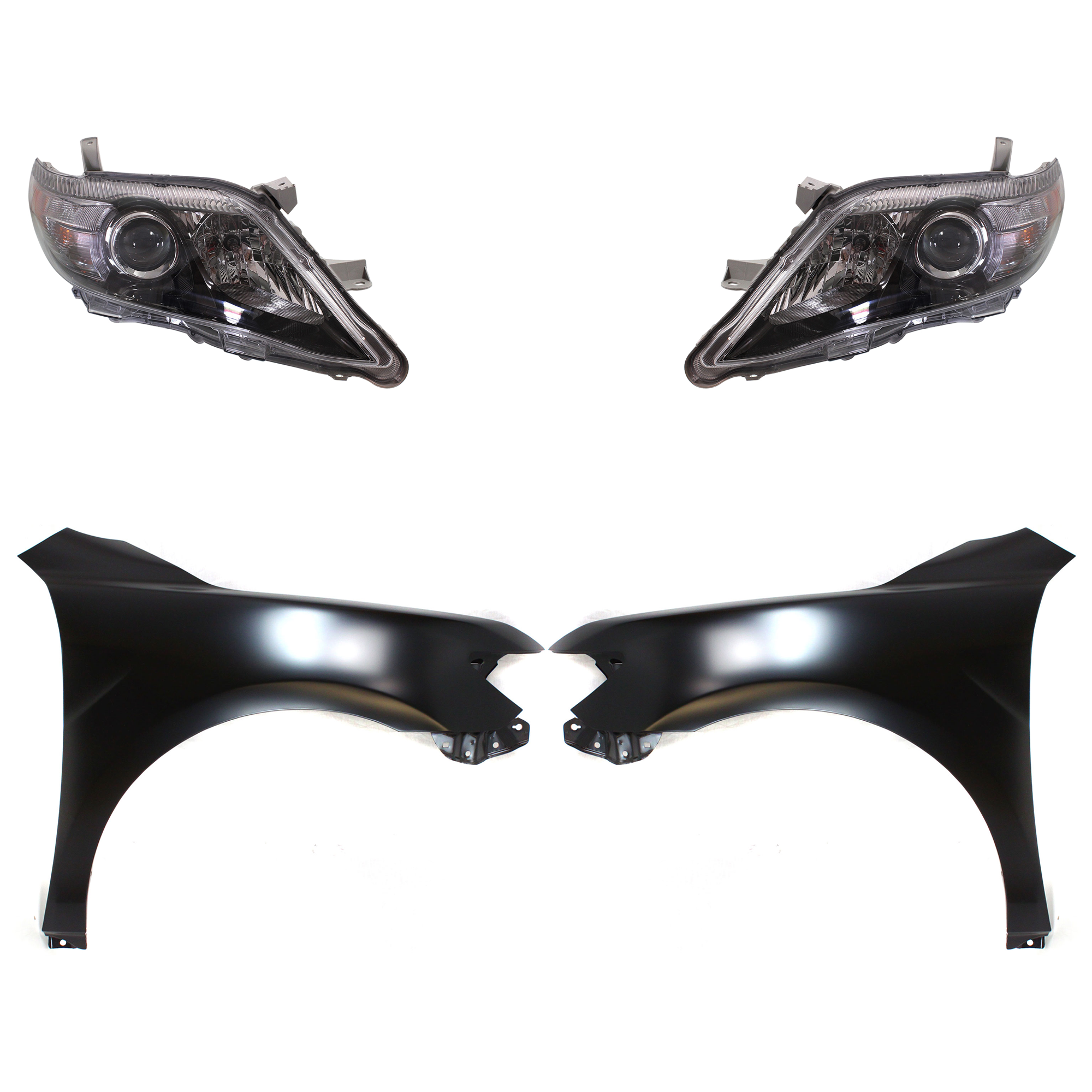 AM CAMRY 10-11 HEAD LAMP RH AND LH Assembly Halogen 4 pc Kit with Fenders CAPA SKU KIT 031323-4103 Partslink TO1240211C TO1241211C TO2502193C TO2503193C OEM 5380106110-5380206120-81110065