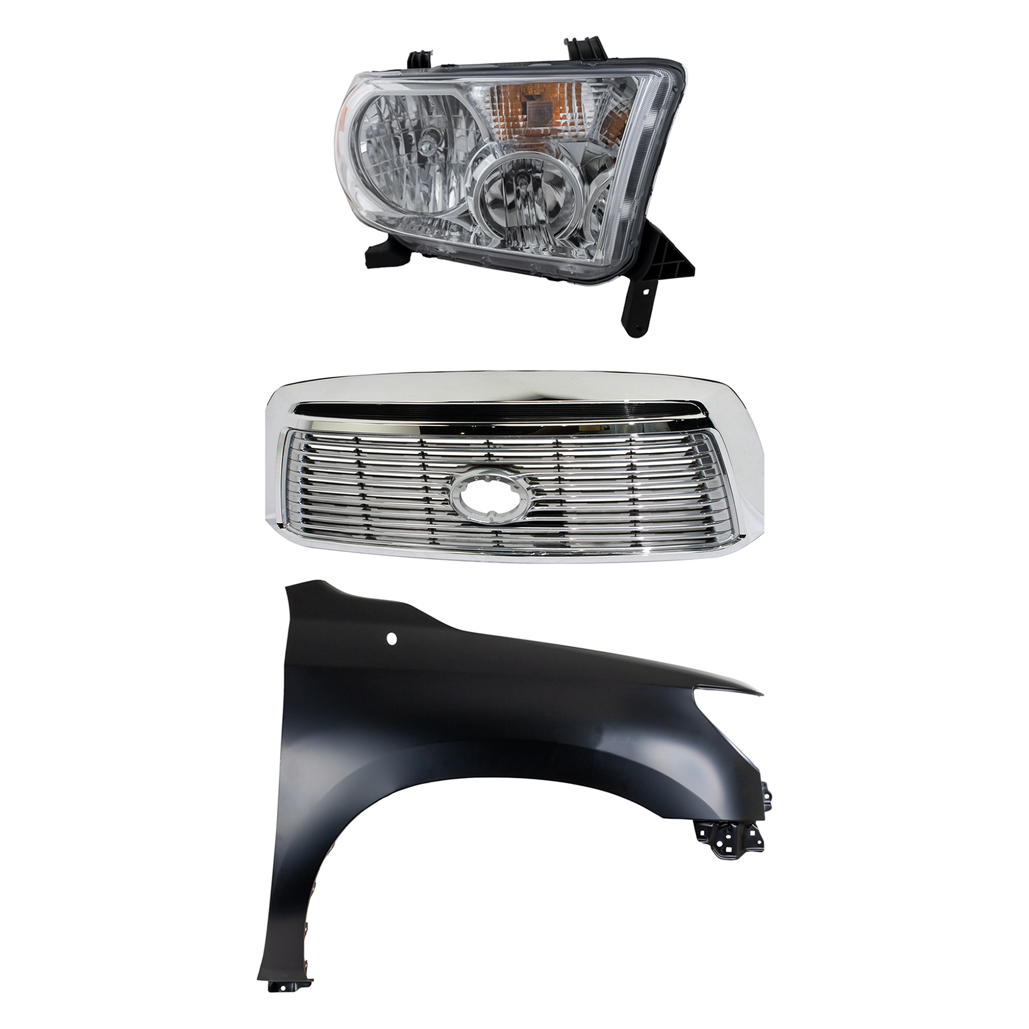 AM TUNDRA 10-13 GRILLE Chrome Shell with Satin Nickel Insert 3 pc Kit with Fender and Headlight SKU KIT 031323-41101 Partslink TO1200338 TO1241217 TO2503171 OEM 531000C250-538010C190-811100C0
