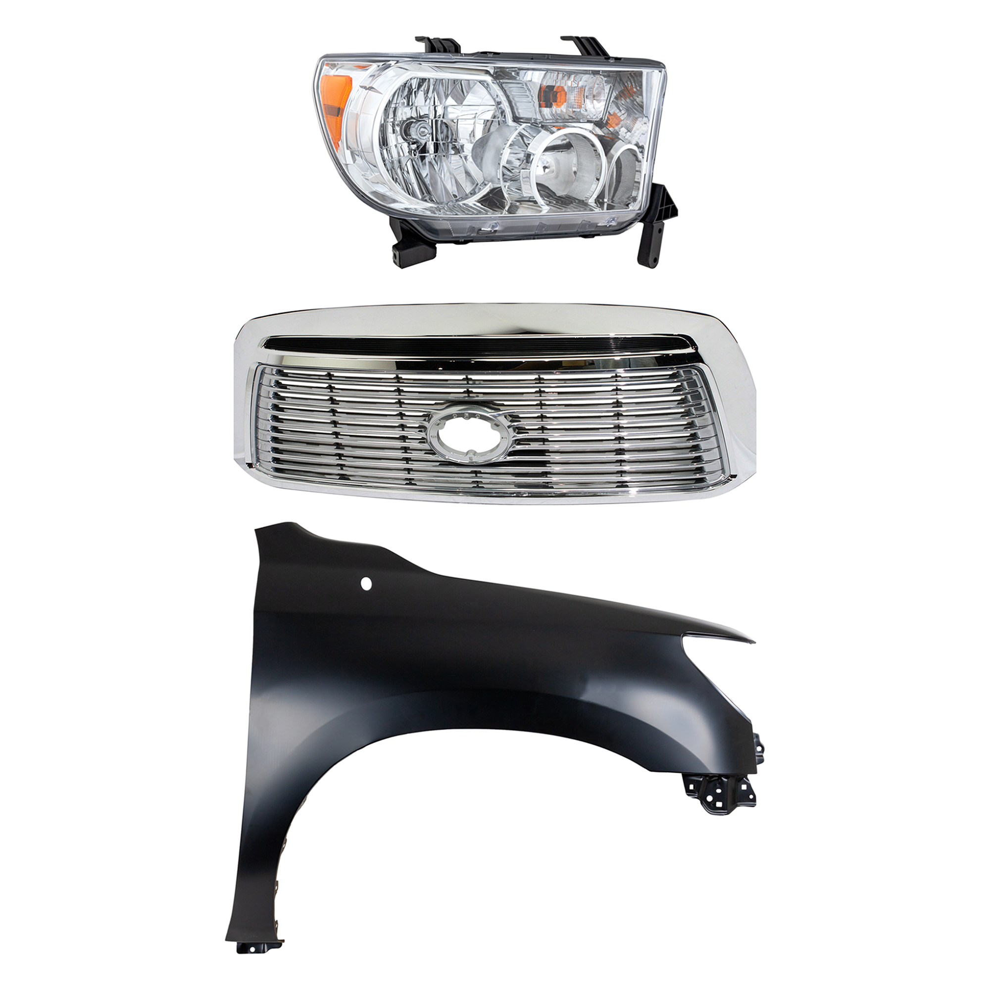 AM TUNDRA 10-13 HEAD LAMP RH Assembly Halogen 3 pc Kit with Fender and Grille Assembly SKU KIT 031323-41201 Partslink TO2503194 TO1241217 TO1200338 OEM 811100C070-538010C190-531000C2