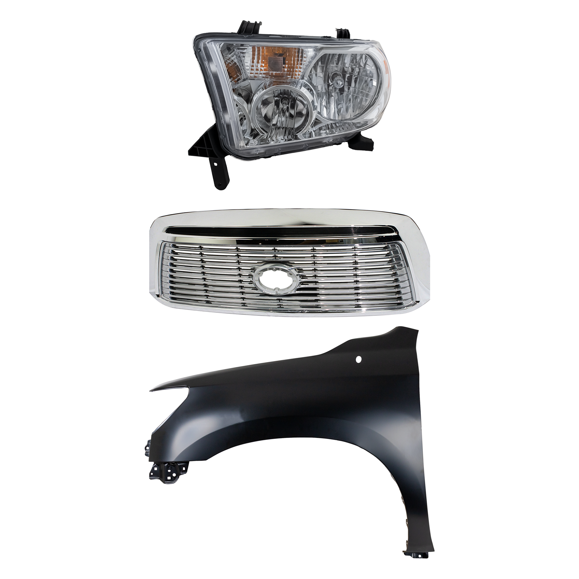 AM TUNDRA 10-13 GRILLE Chrome Shell with Satin Nickel Insert 3 pc Kit with Fender and Headlight SKU KIT 031323-41402 Partslink TO1200338 TO1240217C TO2502171C OEM 531000C250-538020C170-811500C0