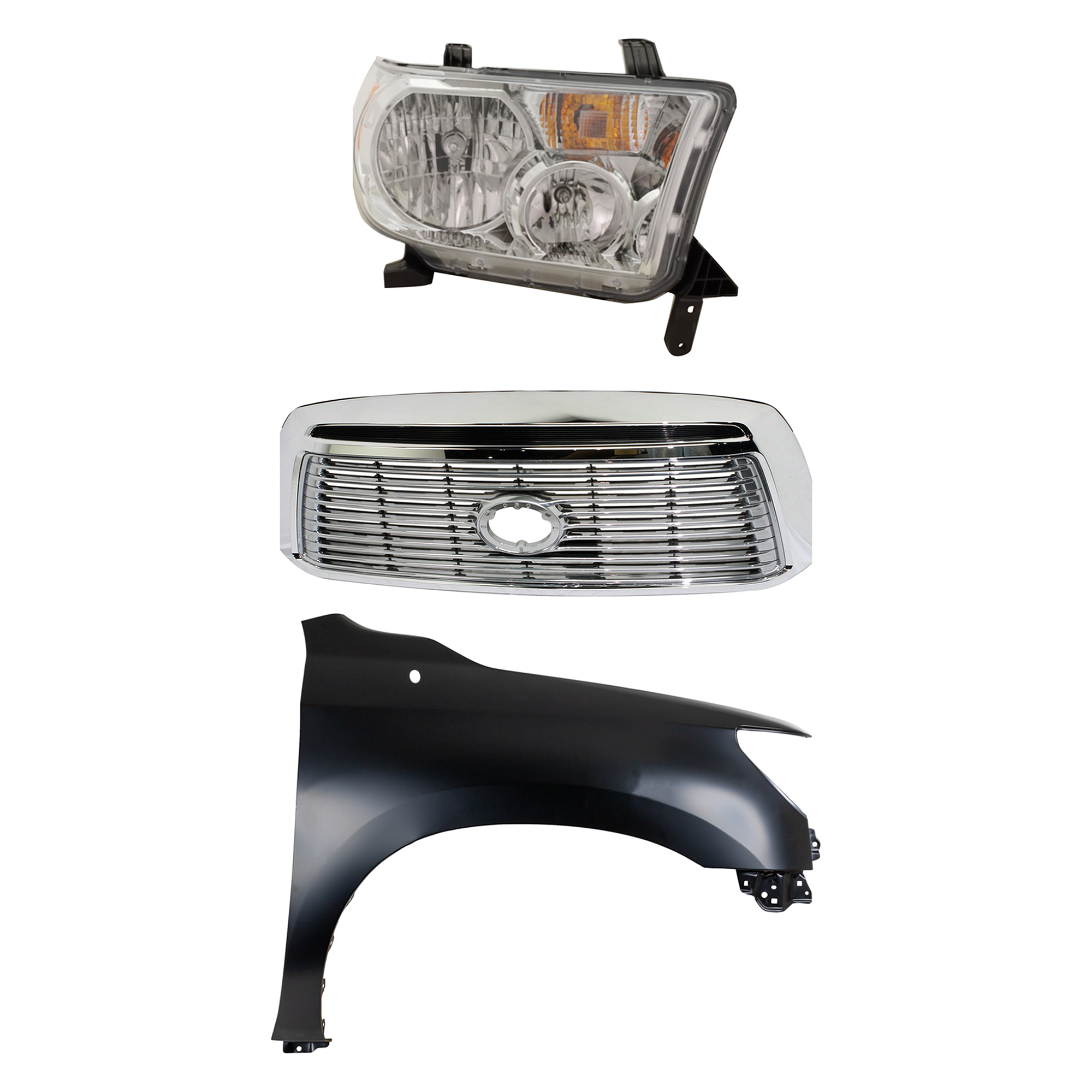 AM TUNDRA 10-13 HEAD LAMP RH Assembly Halogen 3 pc Kit with Fender and Grille Assembly CAPA SKU KIT 031323-41501 Partslink TO1200338 TO1241217C TO2503194C OEM 531000C250-538010C190-811100C0