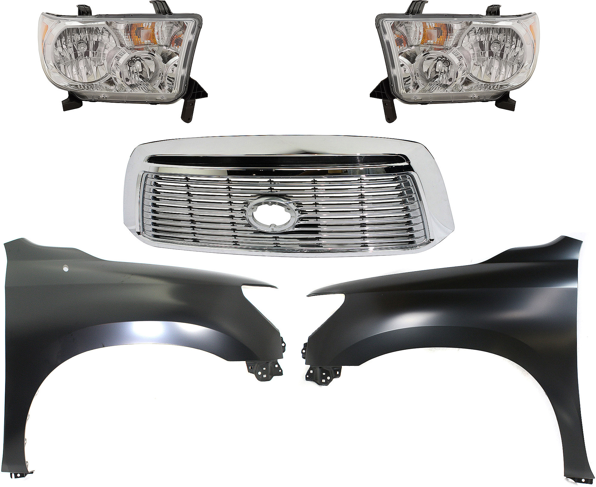 AM TUNDRA 10-13 HEAD LAMP RH AND LH Assembly Halogen 5 pc Kit with Fenders and Grille Assembly CAPA SKU KIT 031323-415 Partslink TO1200338 TO1240217C TO1241217C TO2502194C TO2503194C OEM 531000C250-538010C190-538020C1