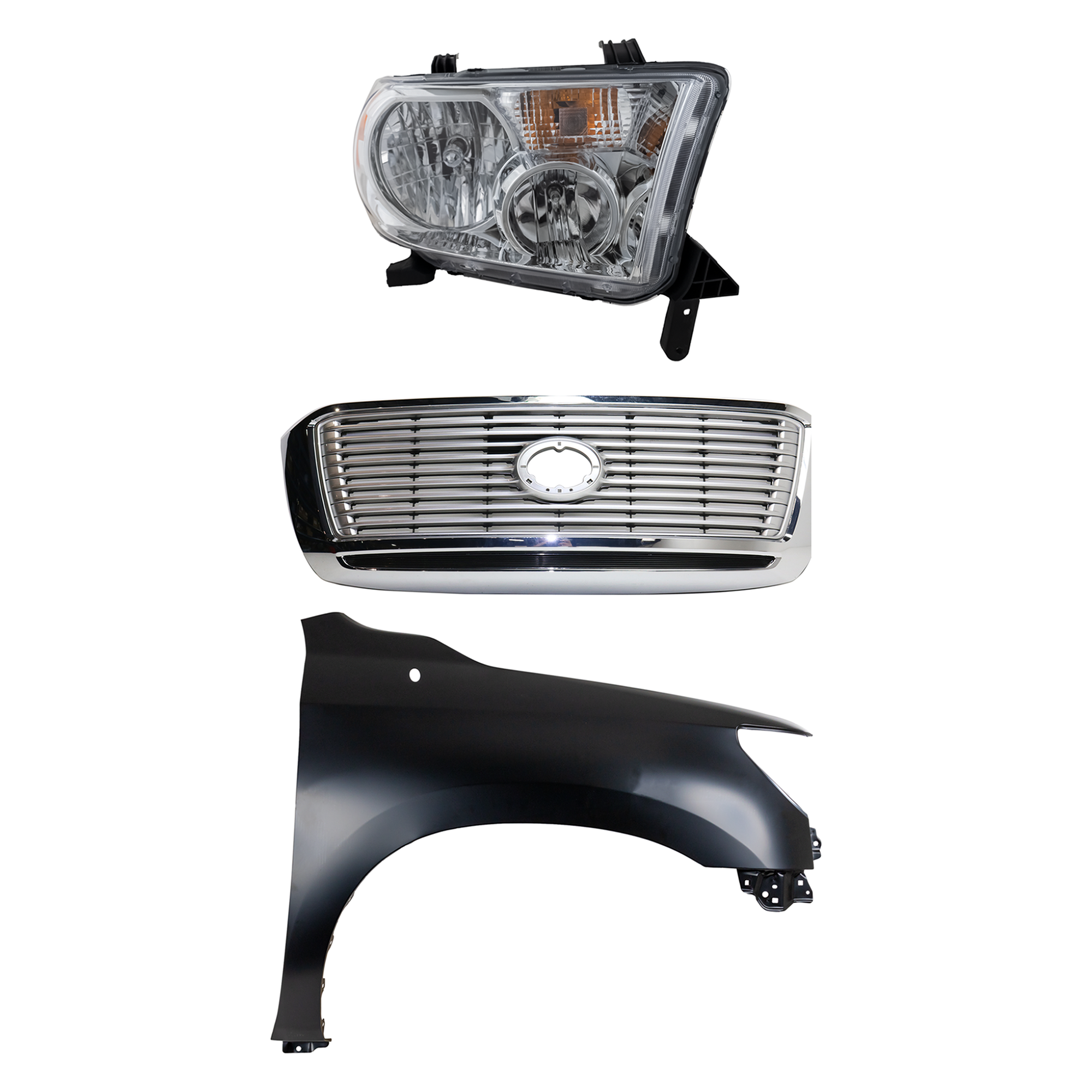 AM TUNDRA 12-13 GRILLE Center Silver Shell with Gray Insert 3 pc Kit with Fender and Headlight SKU KIT 031323-41601 Partslink TO1200364 TO1241217 TO2503171 OEM 531000C270-538010C190-811100C0