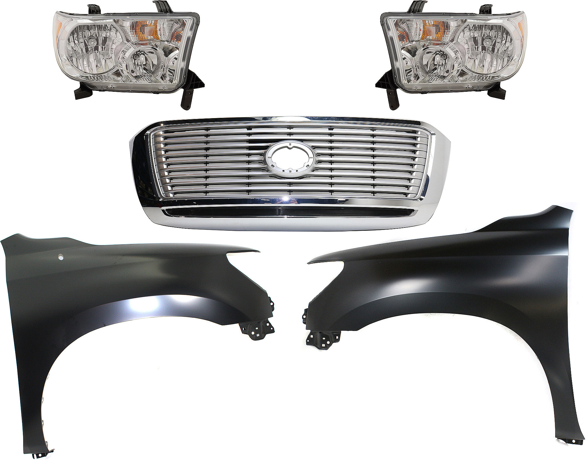 AM TUNDRA 12-13 HEAD LAMP RH AND LH Assembly Halogen 5 pc Kit with Fenders and Grille Assembly CAPA SKU KIT 031323-420 Partslink TO1200364 TO1240217C TO1241217C TO2502194C TO2503194C OEM 531000C270-538010C190-538020C1