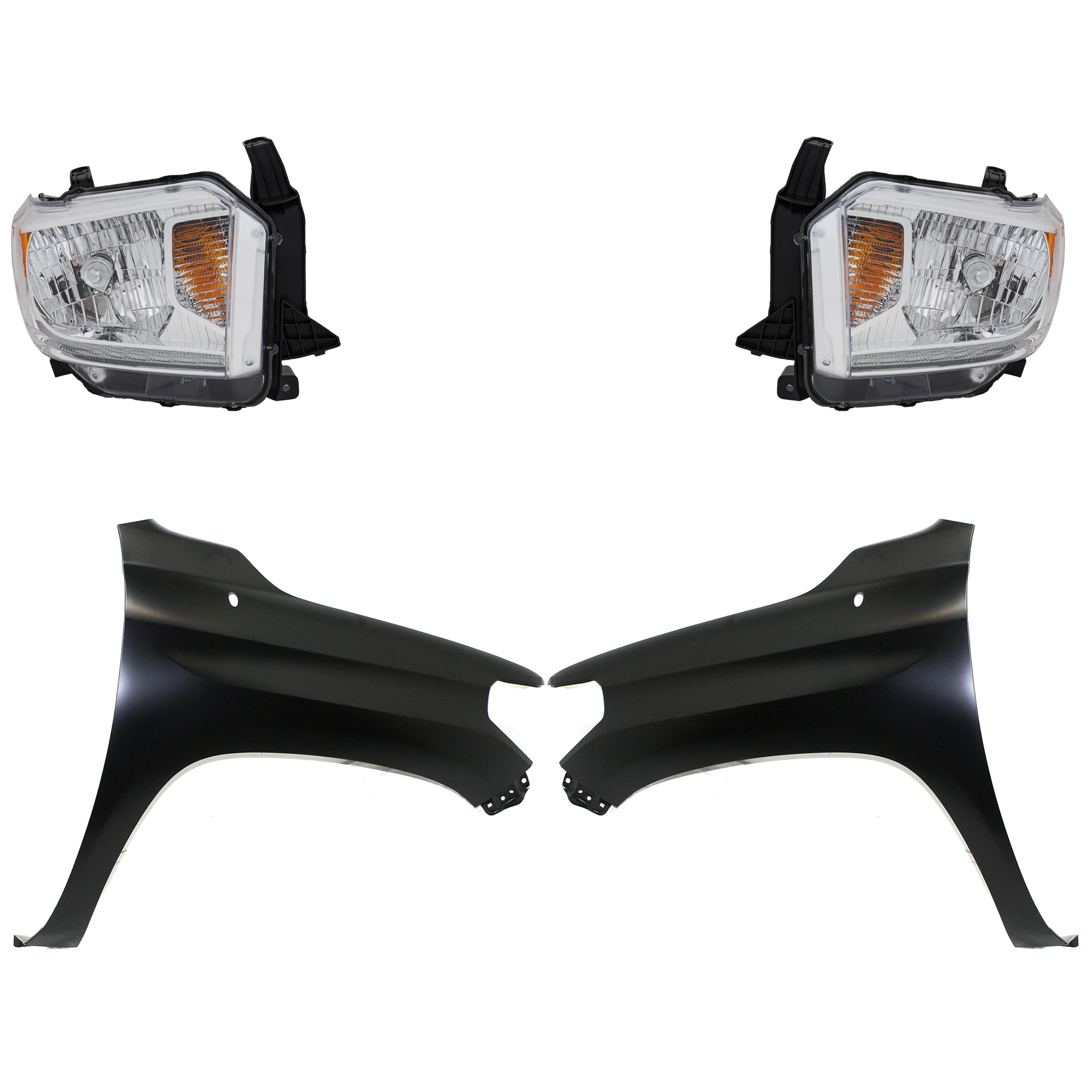 AM TUNDRA 14-15 HEAD LAMP RH AND LH Assembly Halogen 4 pc Kit with Fenders SKU KIT 031323-42103 Partslink TO2503220 TO2502220 TO1240249 TO1241249 OEM 811100C101-811500C101-538120C0