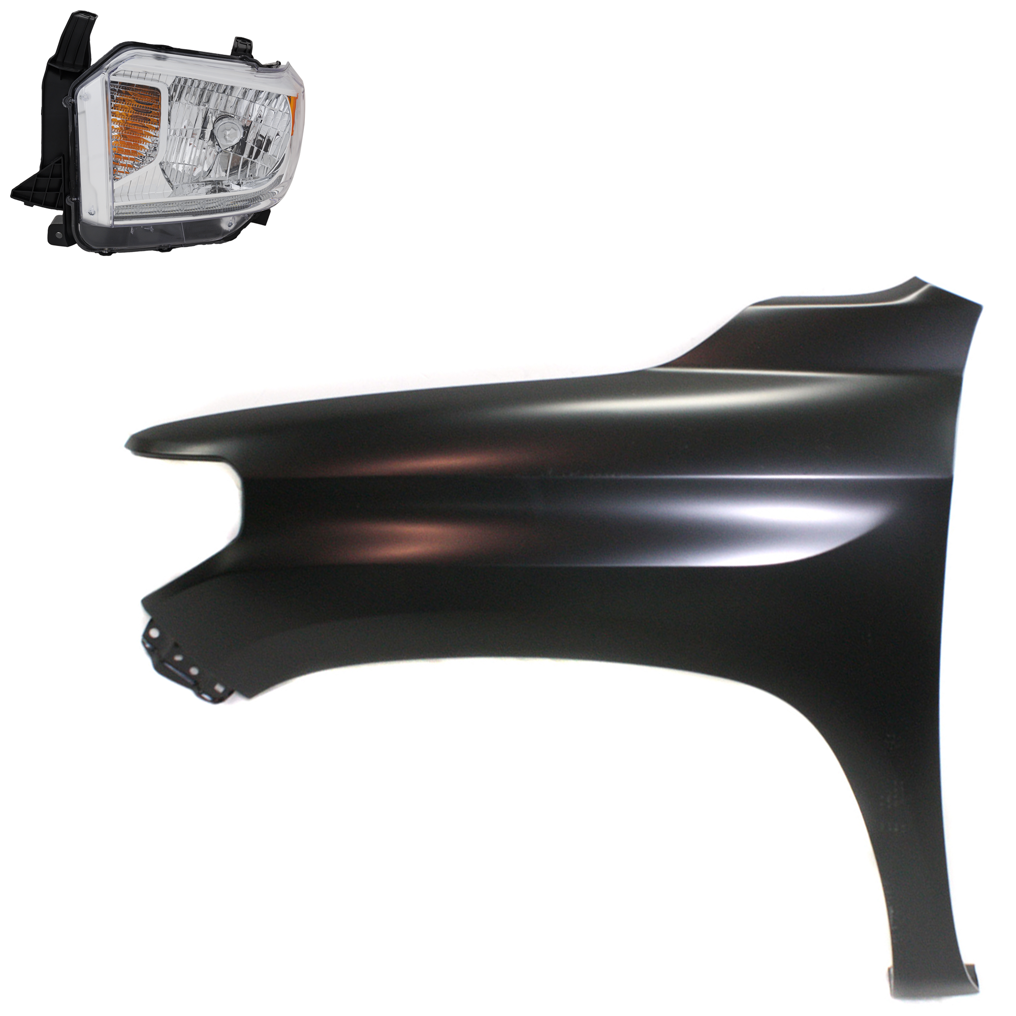 AM TUNDRA 14-15 HEAD LAMP LH Assembly Halogen 2 pc Kit with Fender SKU KIT 031323-42105 Partslink TO2502220 TO1240249 OEM 811500C101-538120C050