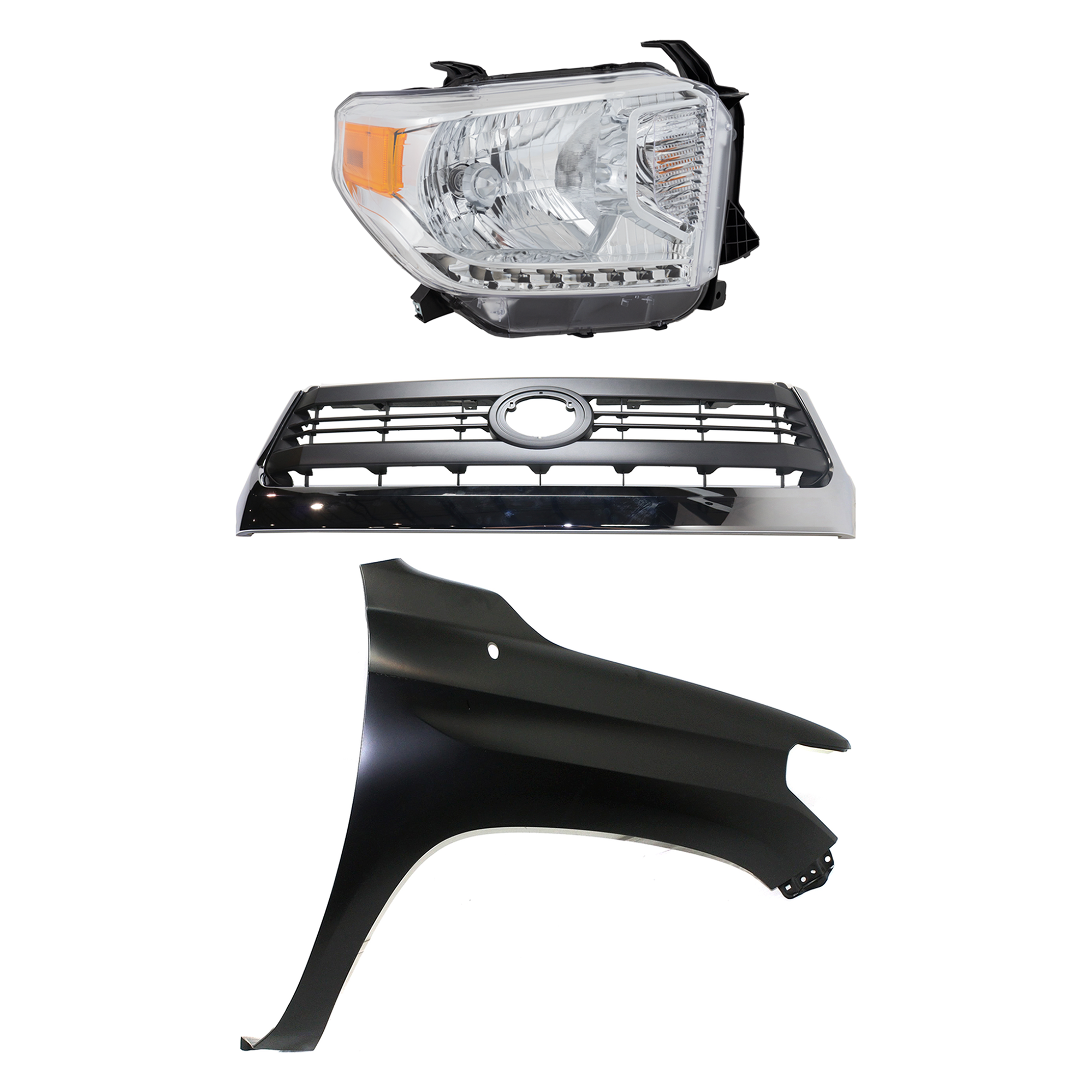 AM TUNDRA 14-15 GRILLE Painted Gray Shell and Insert 3 pc Kit with Fender and Headlight SKU KIT 031323-42201 Partslink TO1200373 TO1241249 TO2503219 OEM 531000C300-538110C060-811100C0