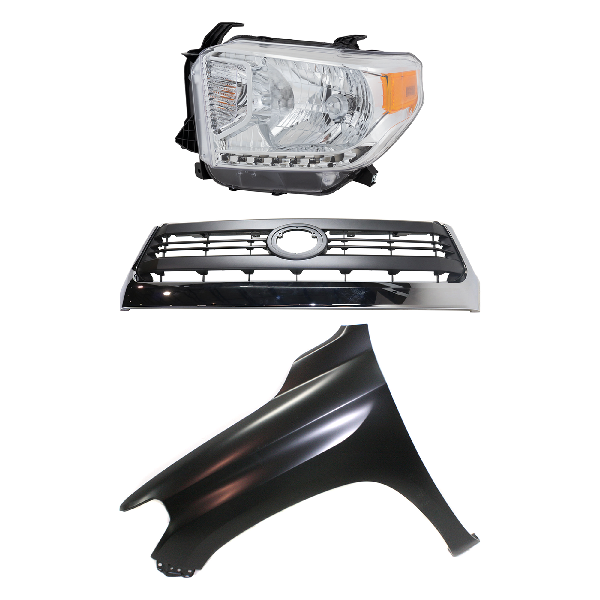 AM TUNDRA 14-15 GRILLE Painted Gray Shell and Insert 3 pc Kit with Fender and Headlight SKU KIT 031323-42202 Partslink TO1200373 TO1240249 TO2502219 OEM 531000C300-538120C050-811500C0