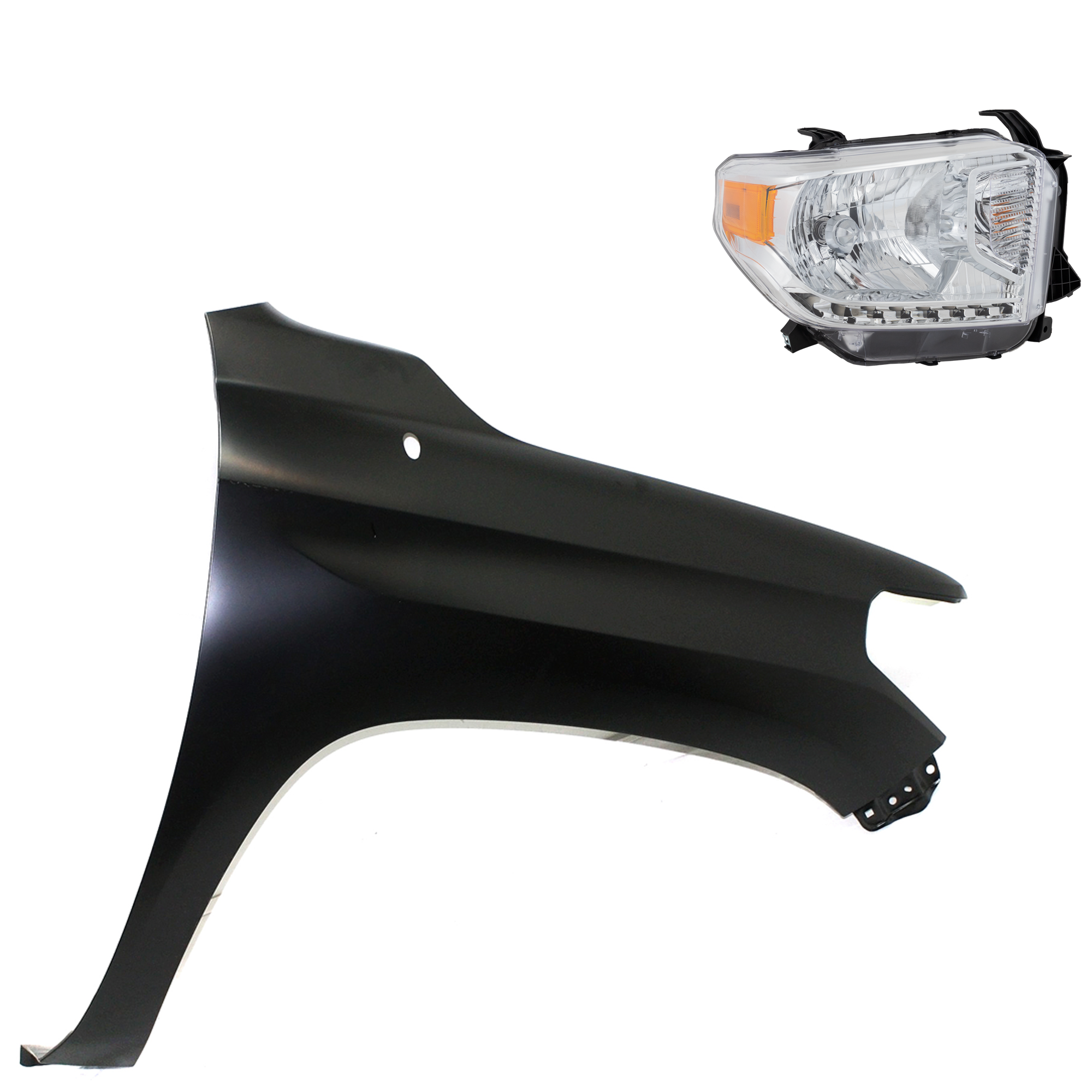 AM TUNDRA 14-15 HEAD LAMP RH Assembly Halogen 2 pc Kit with Fender SKU KIT 031323-42204 Partslink TO2503219 TO1241249 OEM 811100C091-538110C060