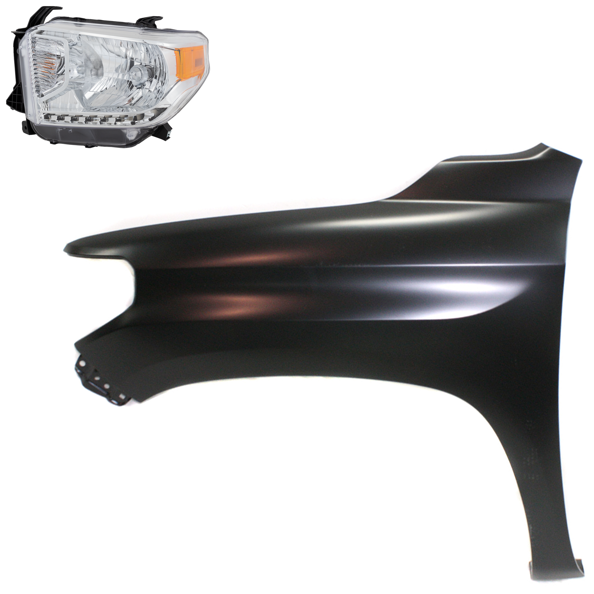 AM TUNDRA 14-15 HEAD LAMP LH Assembly Halogen 2 pc Kit with Fender SKU KIT 031323-42205 Partslink TO2502219 TO1240249 OEM 811500C091-538120C050