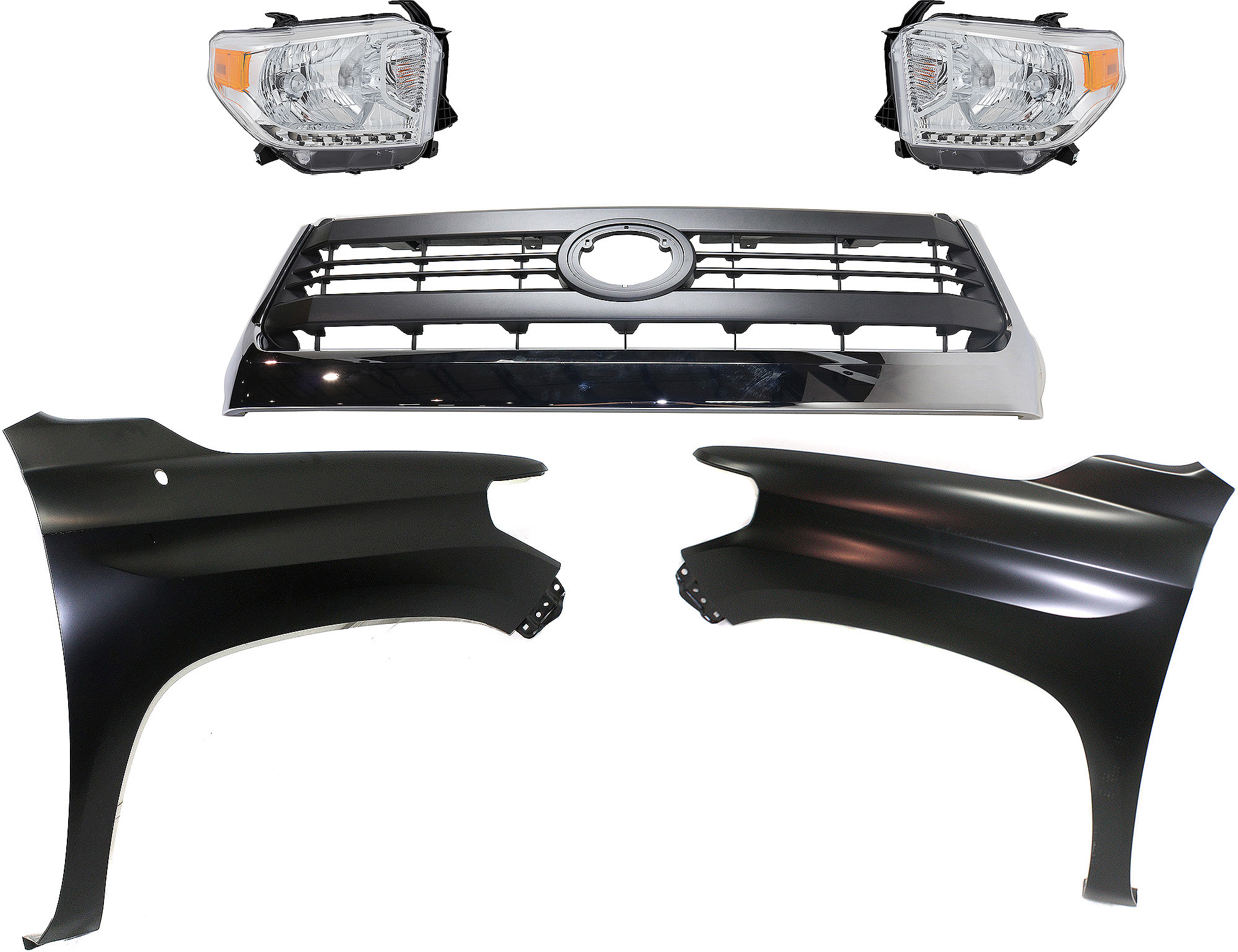 AM TUNDRA 14-15 GRILLE Painted Gray Shell and Insert 5 pc Kit with Fenders and Headlights SKU KIT 031323-422 Partslink TO1200373 TO1241249 TO1240249 TO2502219 TO2503219 OEM 531000C300-538110C060-538120C0