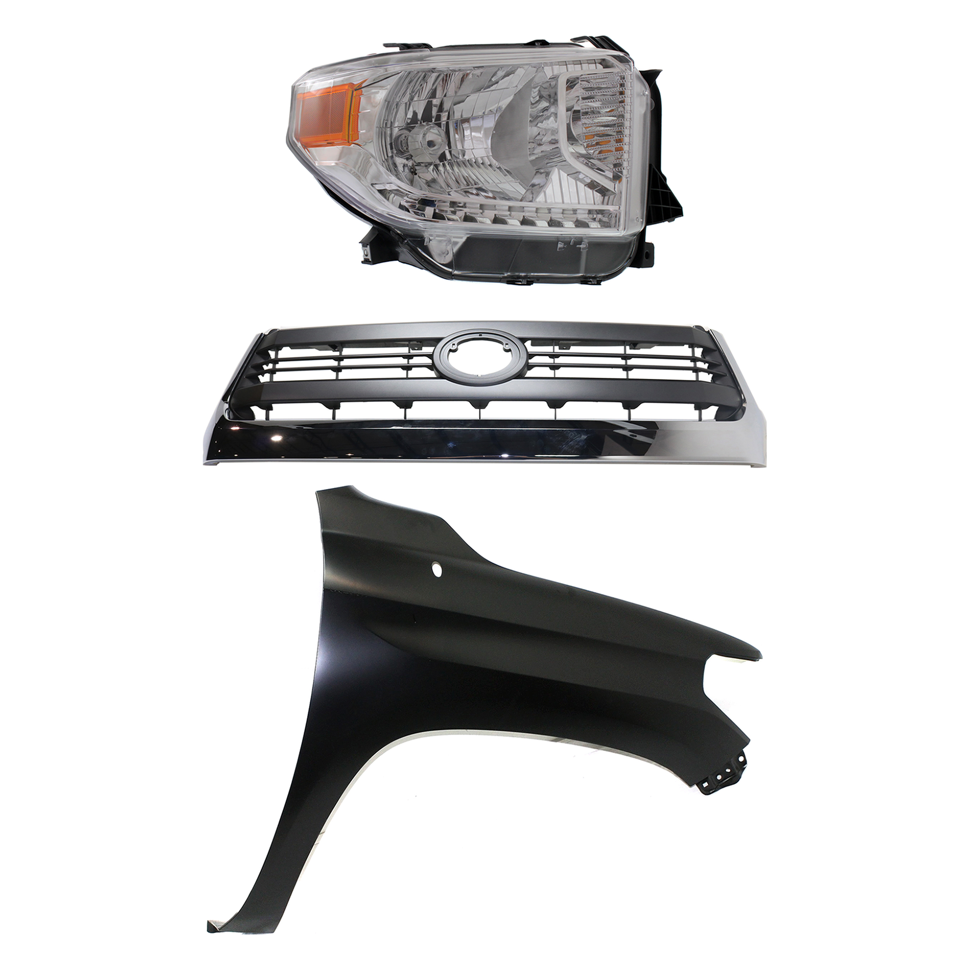 AM TUNDRA 14-15 GRILLE Painted Gray Shell and Insert 3 pc Kit with Fender and Headlight SKU KIT 031323-42301 Partslink TO1200373 TO1241249 TO2503218 OEM 531000C300-538110C060-811100C0
