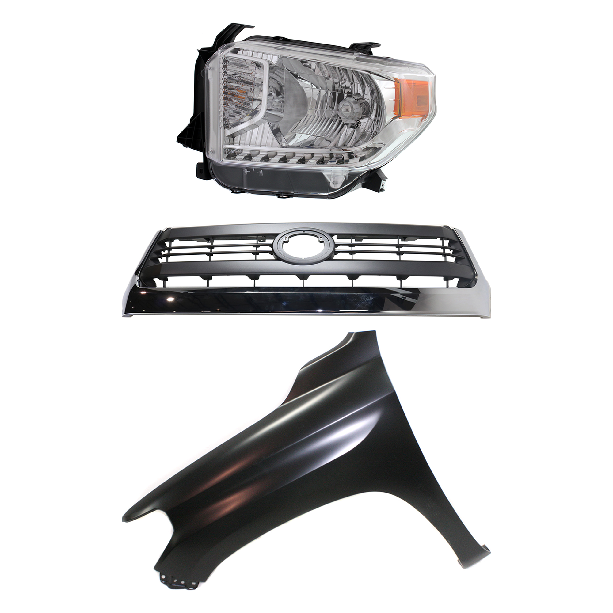 AM TUNDRA 14-15 GRILLE Painted Gray Shell and Insert 3 pc Kit with Fender and Headlight SKU KIT 031323-42302 Partslink TO1200373 TO1240249 TO2502218 OEM 531000C300-538120C050-811500C0