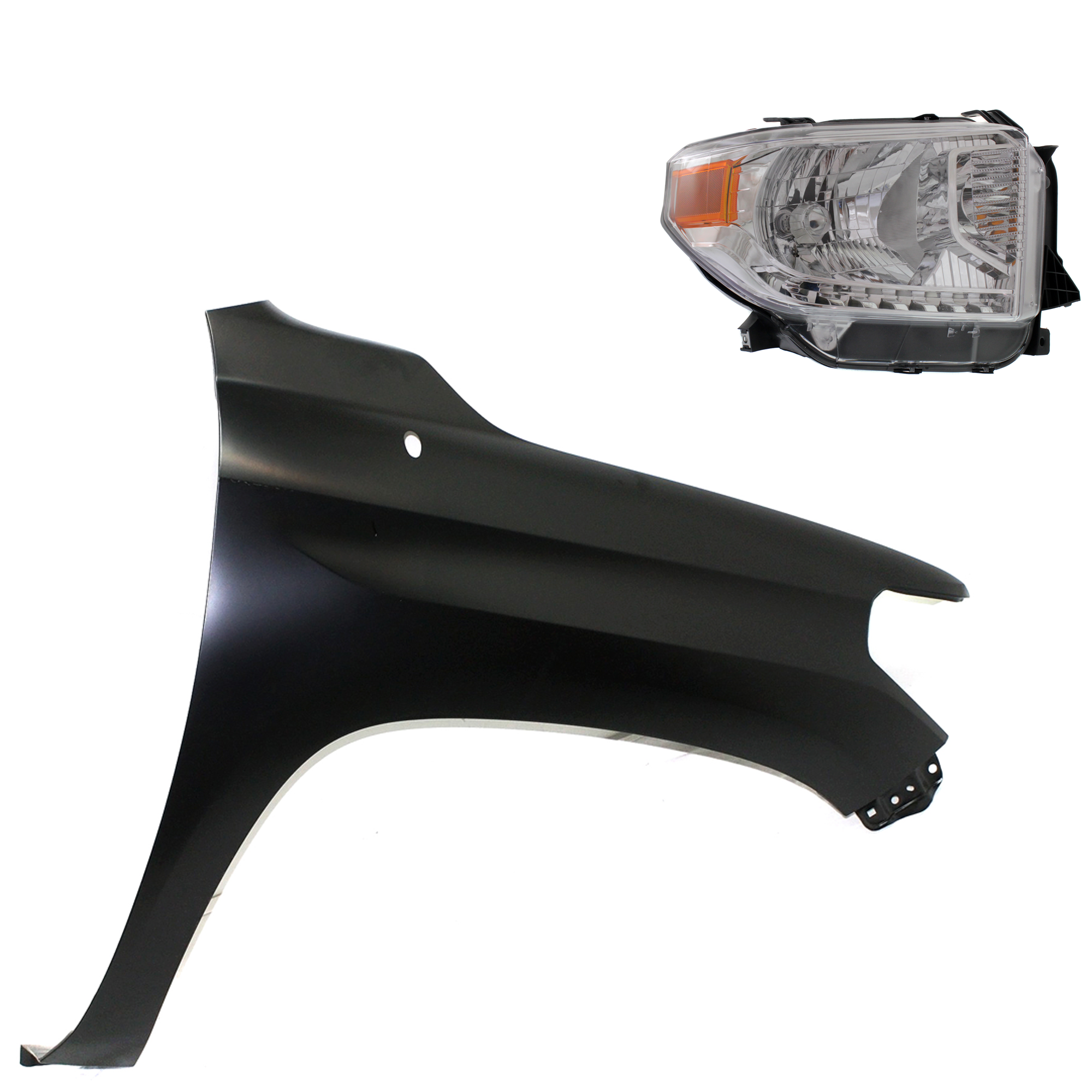 AM TUNDRA 14-15 HEAD LAMP RH Assembly Halogen 2 pc Kit with Fender SKU KIT 031323-42304 Partslink TO2503218 TO1241249 OEM 811100C081-538110C060