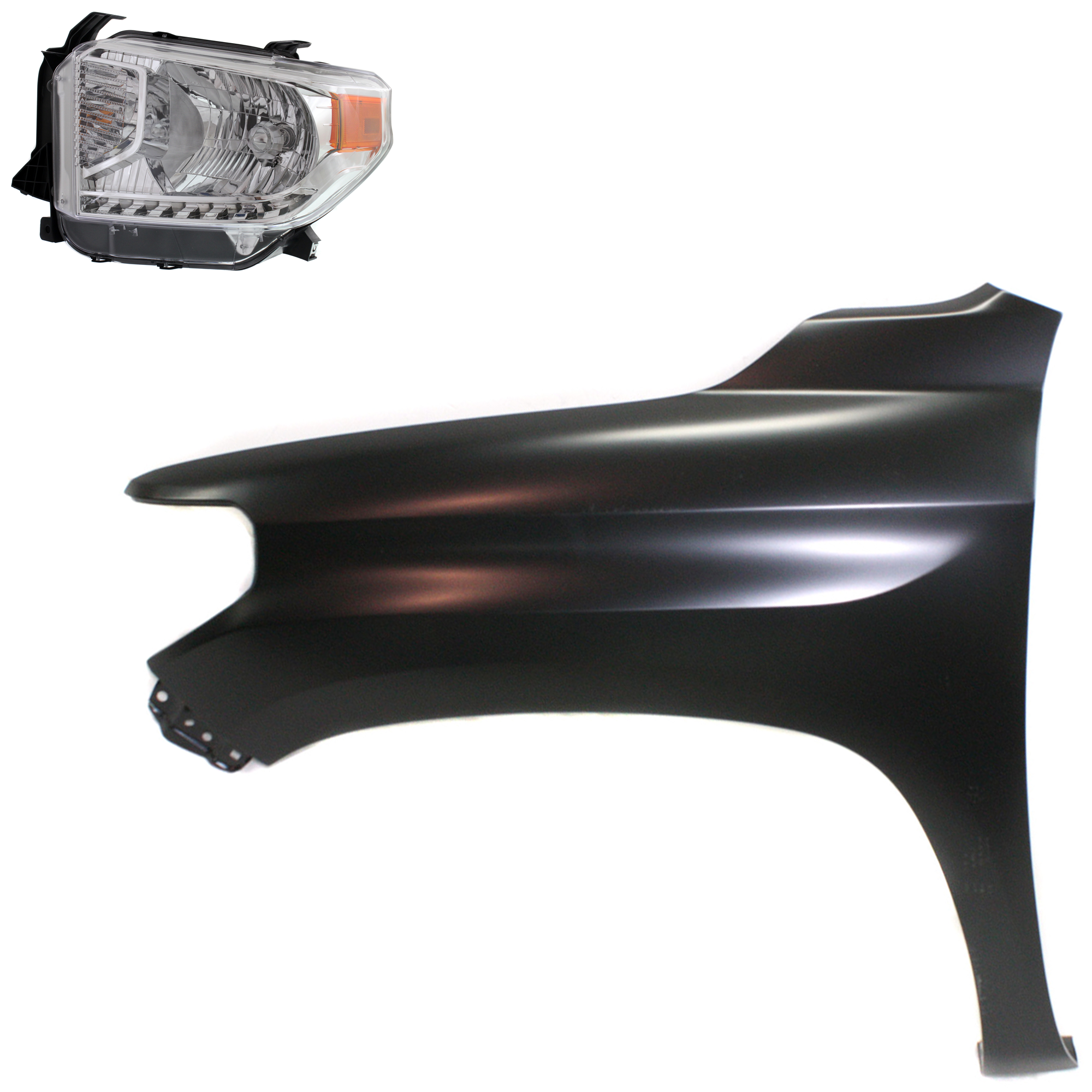 AM TUNDRA 14-15 HEAD LAMP LH Assembly Halogen 2 pc Kit with Fender SKU KIT 031323-42305 Partslink TO2502218 TO1240249 OEM 811500C081-538120C050