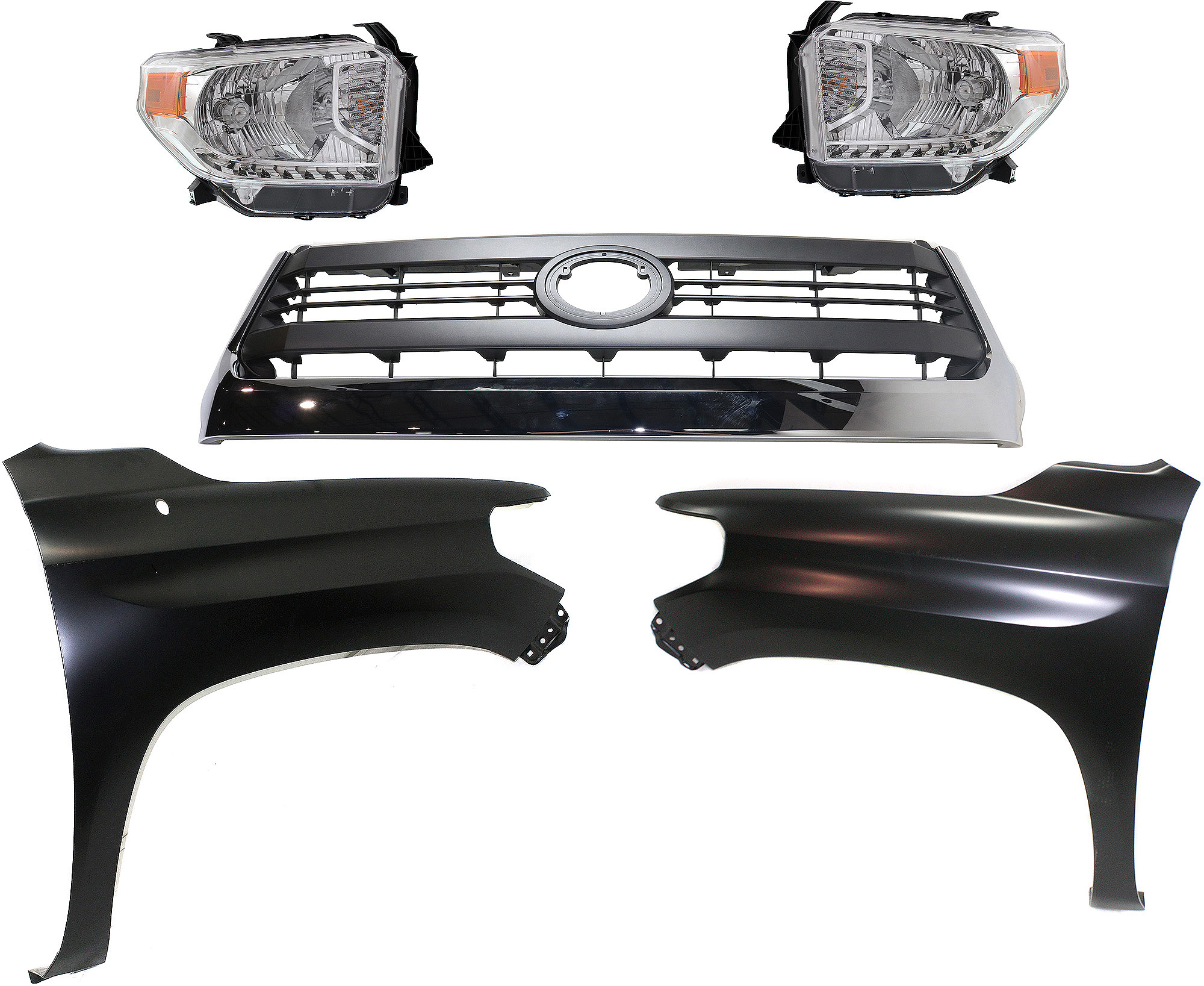 AM TUNDRA 14-15 GRILLE Painted Gray Shell and Insert 5 pc Kit with Fenders and Headlights SKU KIT 031323-423 Partslink TO1200373 TO1241249 TO1240249 TO2503218 TO2502218 OEM 531000C300-538110C060-538120C0