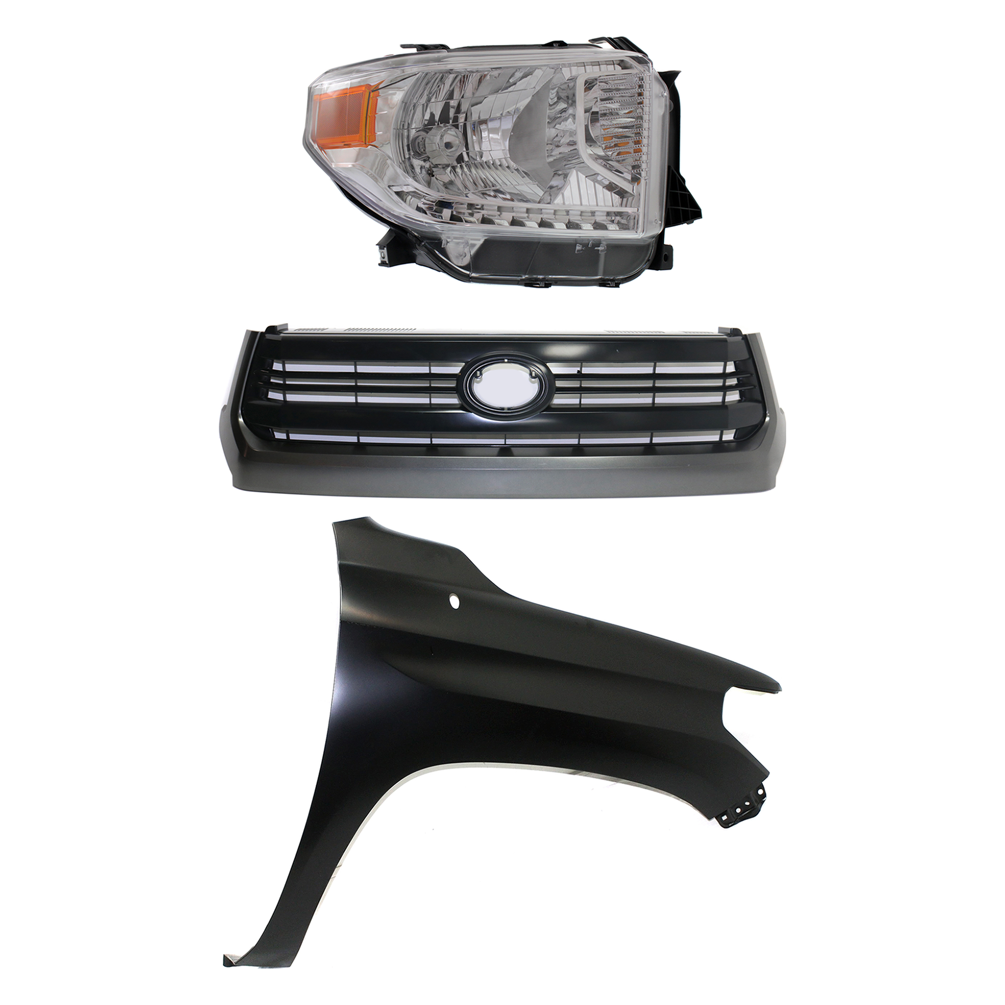 AM TUNDRA 14-15 GRILLE Painted Black Shell and Insert 3 pc Kit with Fender and Headlight SKU KIT 031323-42401 Partslink TO1200372 TO1241249 TO2503218 OEM 531000C290-538110C060-811100C0