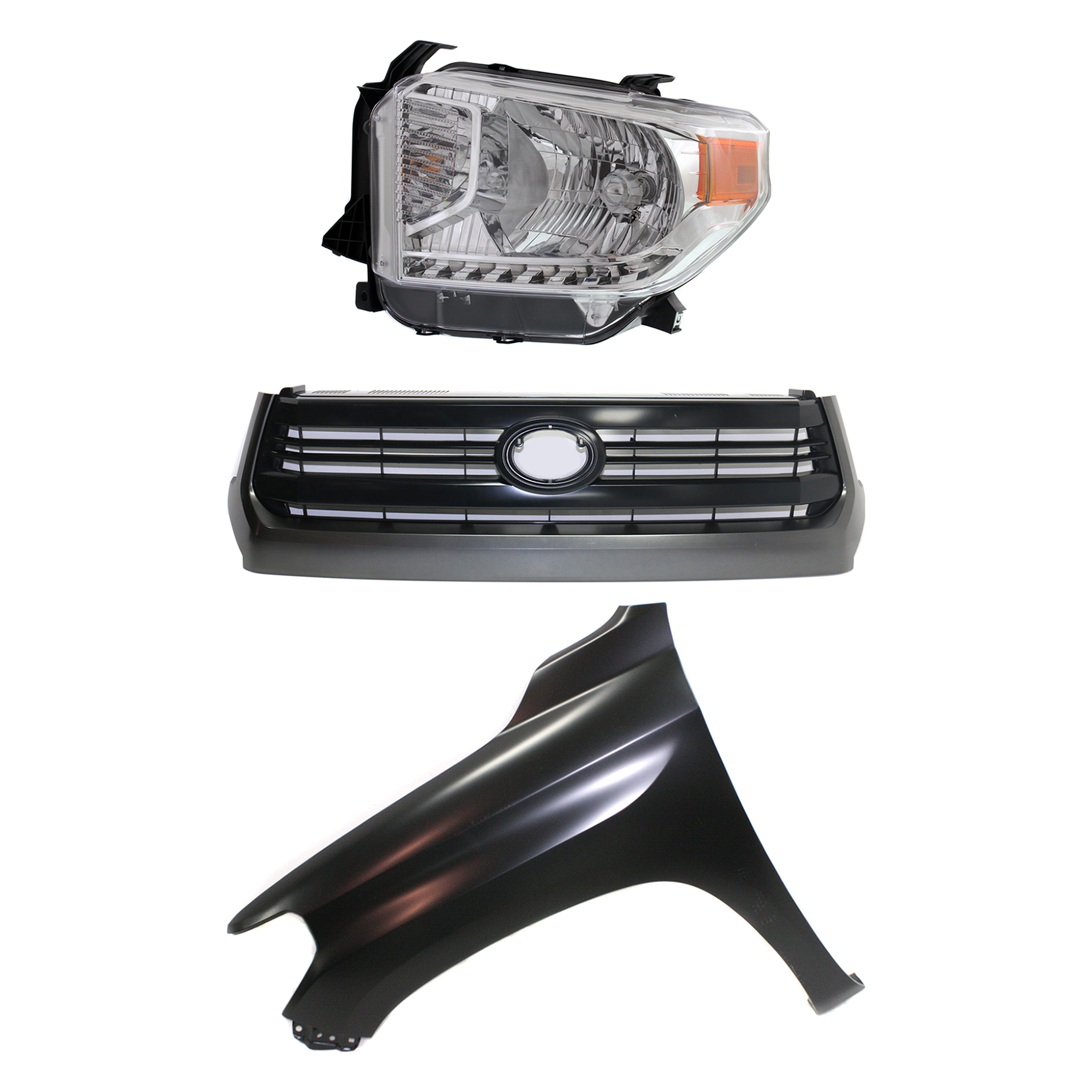 AM TUNDRA 14-15 GRILLE Painted Black Shell and Insert 3 pc Kit with Fender and Headlight SKU KIT 031323-42402 Partslink TO1200372 TO1240249 TO2502218 OEM 531000C290-538120C050-811500C0