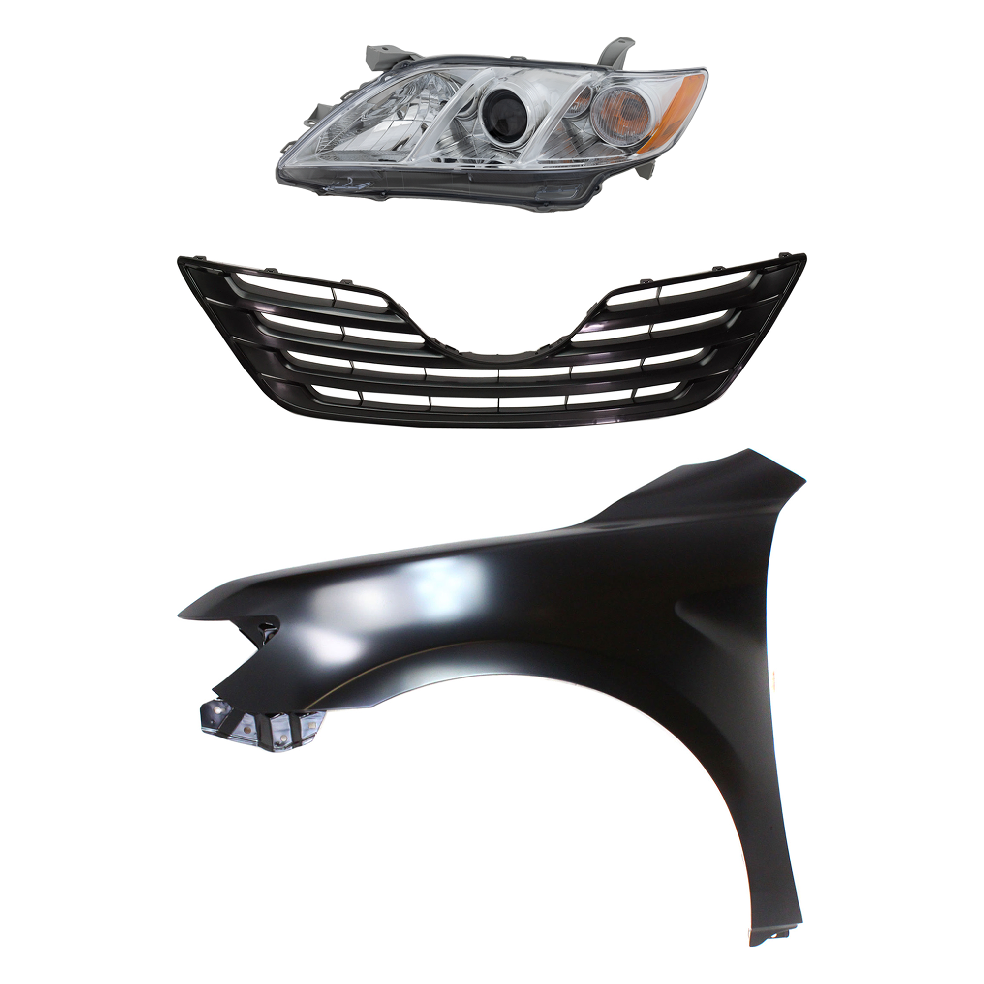 AM CAMRY 07-09 HEAD LAMP LH 3 pc Kit Assembly Halogen USA Built with Fender and Grille SKU KIT 031323-42702 Partslink TO2502197 TO1240211 TO1200288 OEM 8115006B90-5380206120-53111060