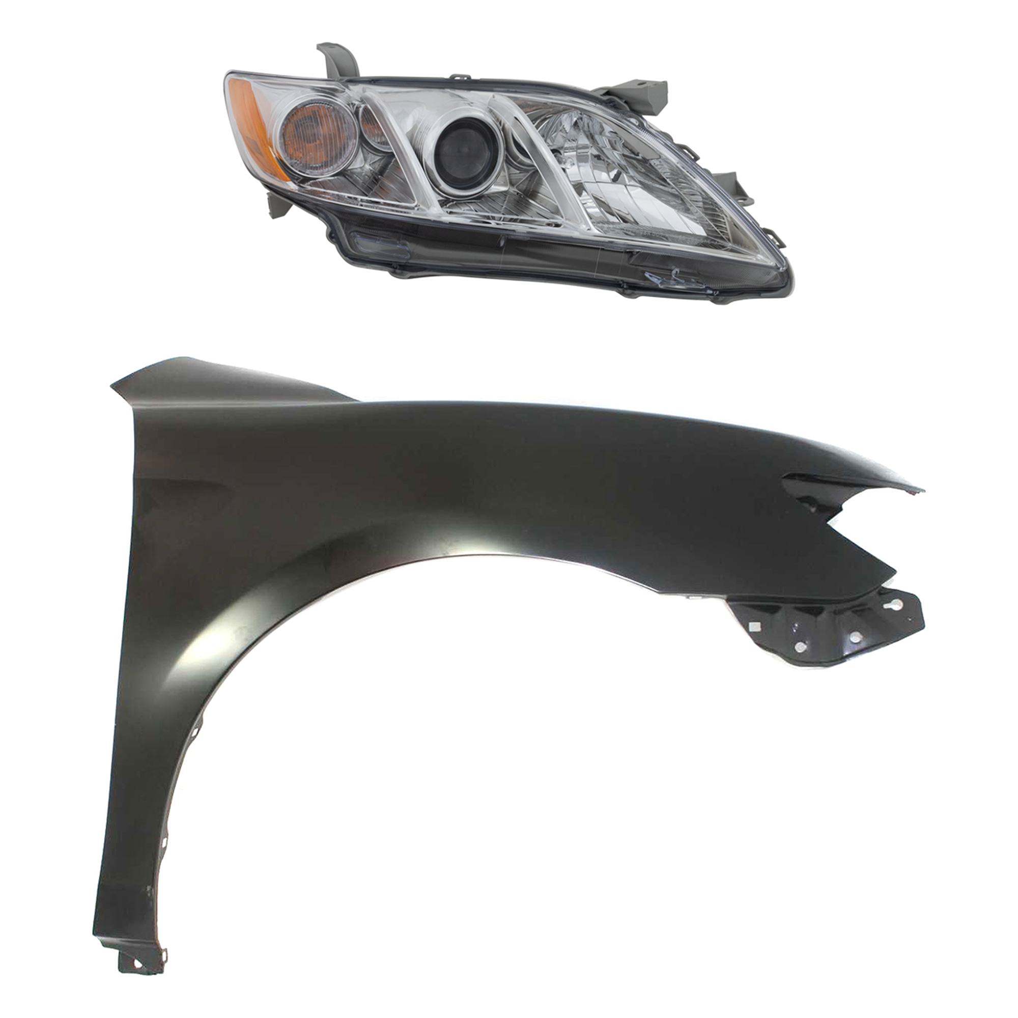 AM CAMRY 07-09 HEAD LAMP RH Assembly Halogen 2 pc Kit with Fender SKU KIT 031323-42704 Partslink TO2503197 TO1241211 OEM 8111006B90-5380106110