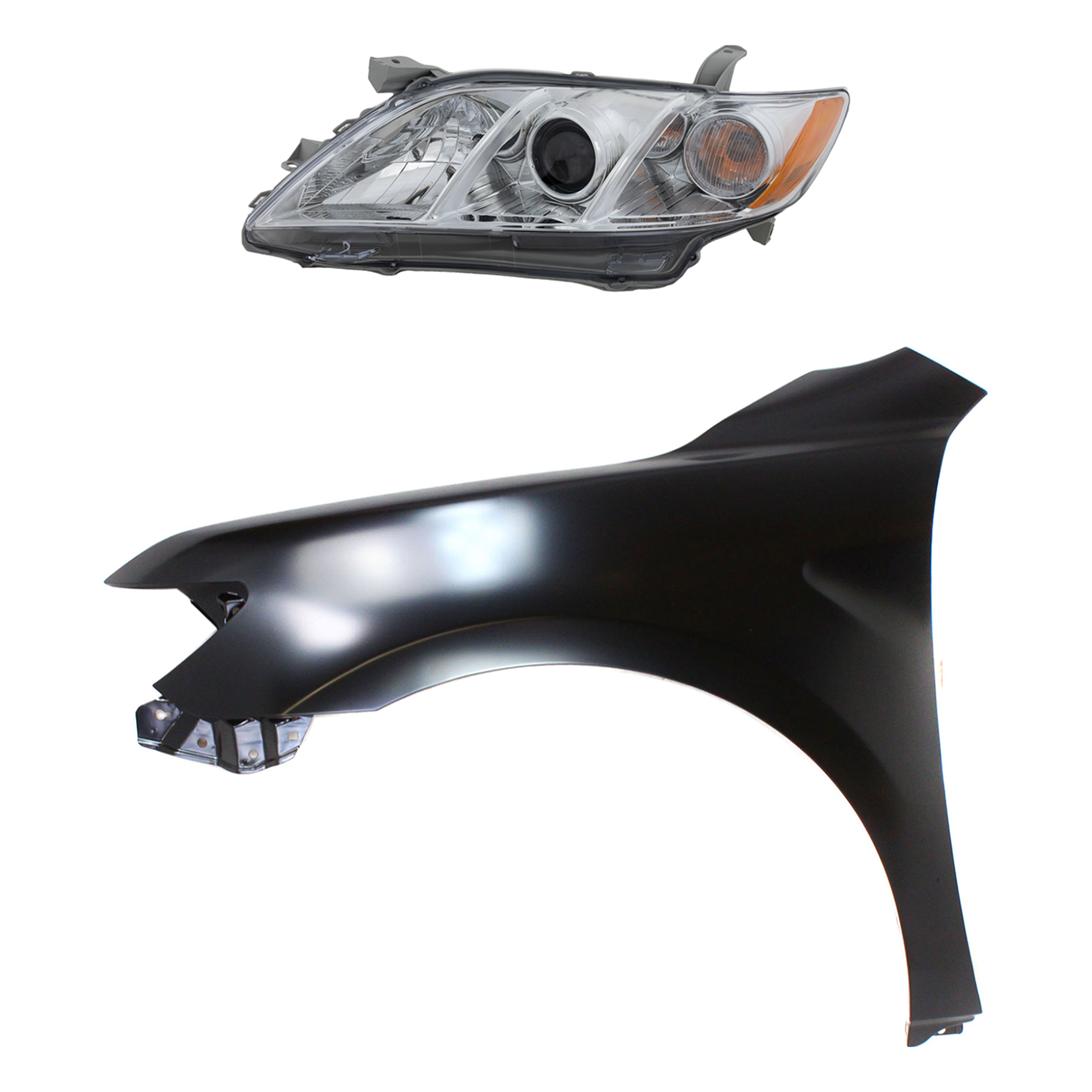 AM CAMRY 07-09 HEAD LAMP LH Assembly Halogen 2 pc Kit with Fender SKU KIT 031323-42705 Partslink TO2502197 TO1240211 OEM 8115006B90-5380206120