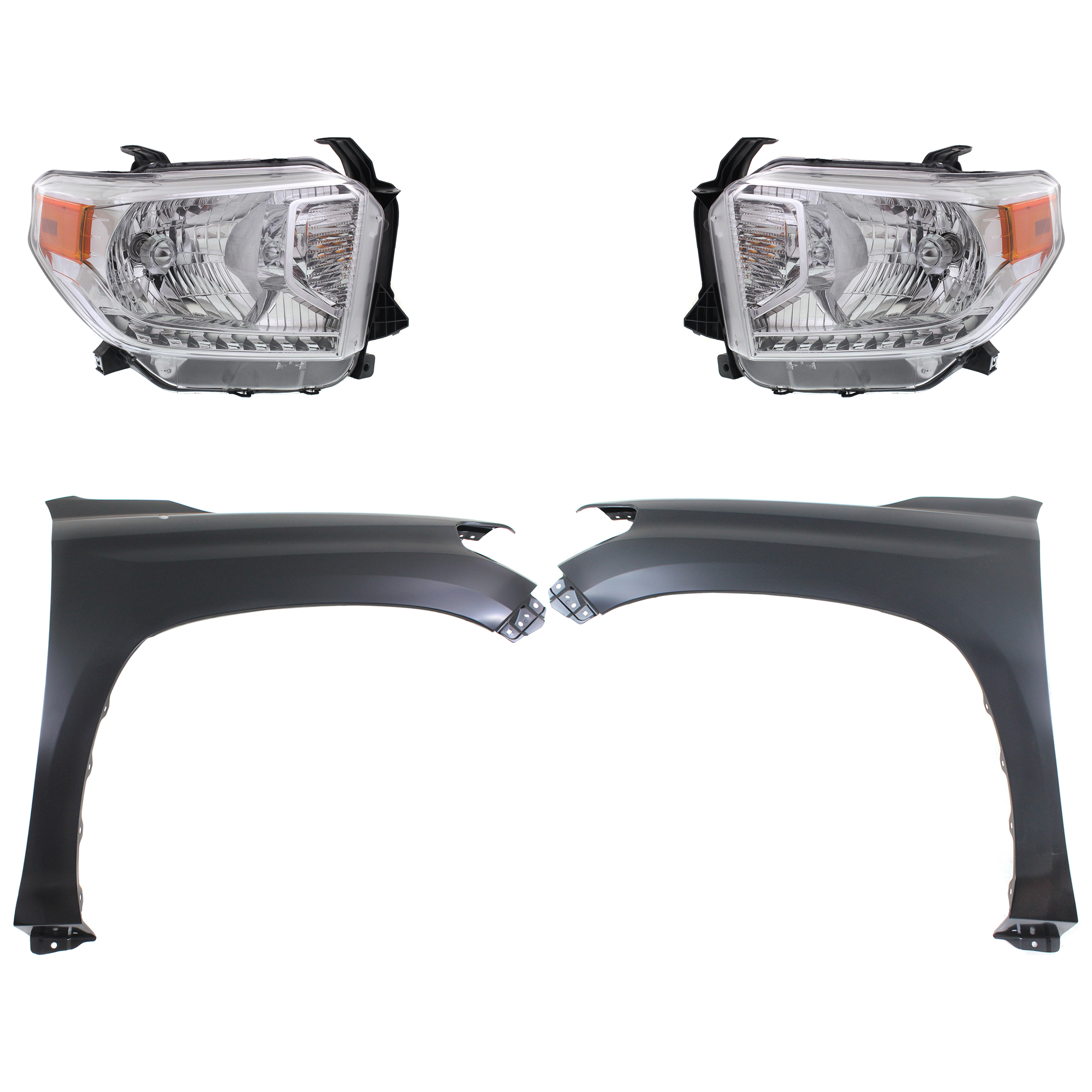 AM TUNDRA 14-15 HEAD LAMP RH AND LH Assembly Halogen 4 pc Kit with Fenders SKU KIT 031323-42903 Partslink TO1240249C TO1241249C TO2502218C TO2503218C OEM 538110C060-538120C050-811100C0