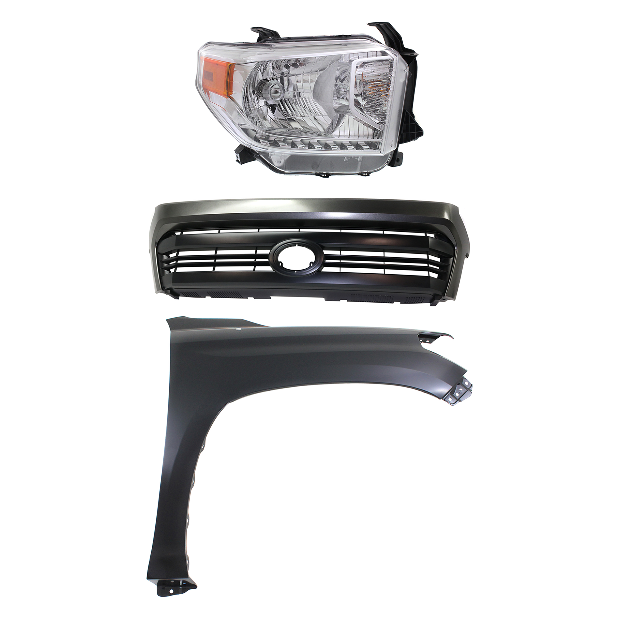 AM TUNDRA 14-15 GRILLE Painted Black Shell and Insert 3 pc Kit with Fender and Headlight CAPA SKU KIT 031323-43001 Partslink TO1200372C TO1241249C TO2503218C OEM 531000C290-538110C060-811100C0