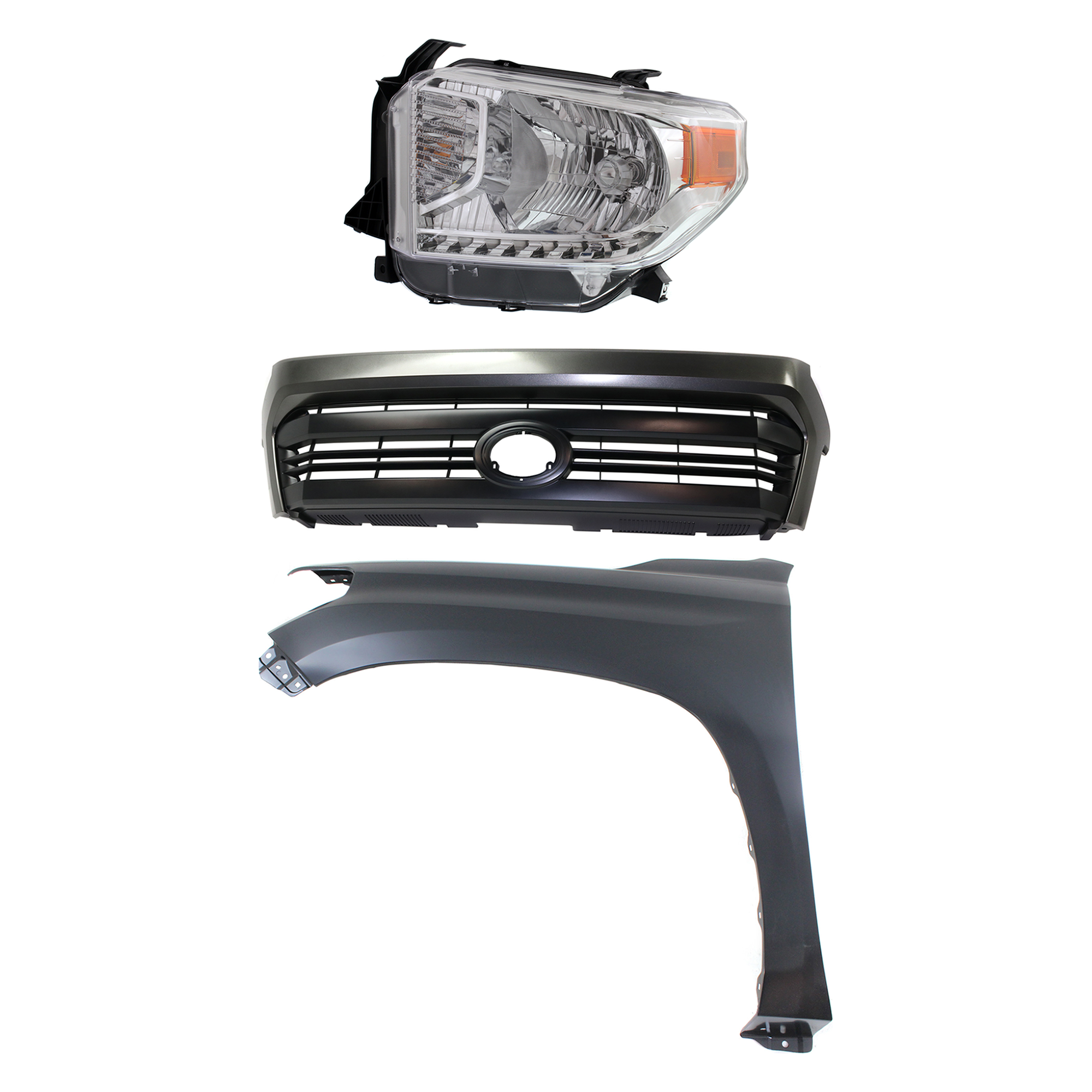 AM TUNDRA 14-15 GRILLE Painted Black Shell and Insert 3 pc Kit with Fender and Headlight CAPA SKU KIT 031323-43002 Partslink TO1200372C TO1240249C TO2502218C OEM 531000C290-538120C050-811500C0