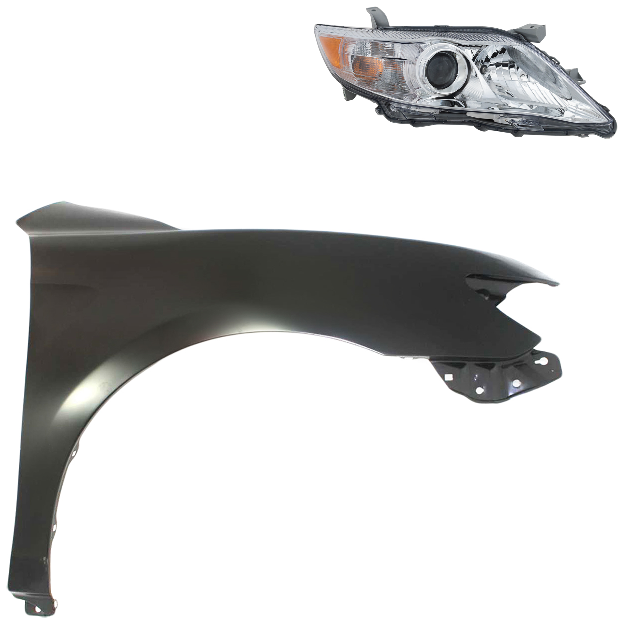 AM CAMRY 10-11 HEAD LAMP RH Assembly Halogen 2 pc Kit with Fender CAPA SKU KIT 031323-4304 Partslink TO1241211C TO2503191C OEM 5380106110-8111006500