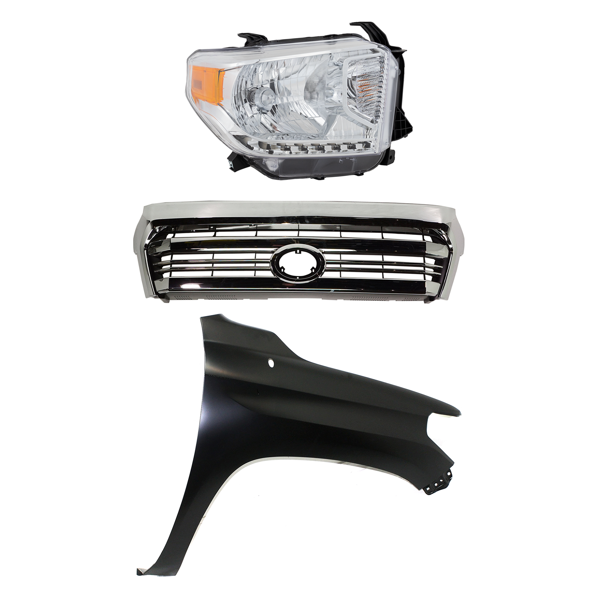AM TUNDRA 16-17 GRILLE 3 pc Kit w Front Emblem Standard Type with Fender and Headlight SKU KIT 031323-43901 Partslink TO1200431 TO1241249 TO2503219 OEM 531000C280-538110C060-811100C0