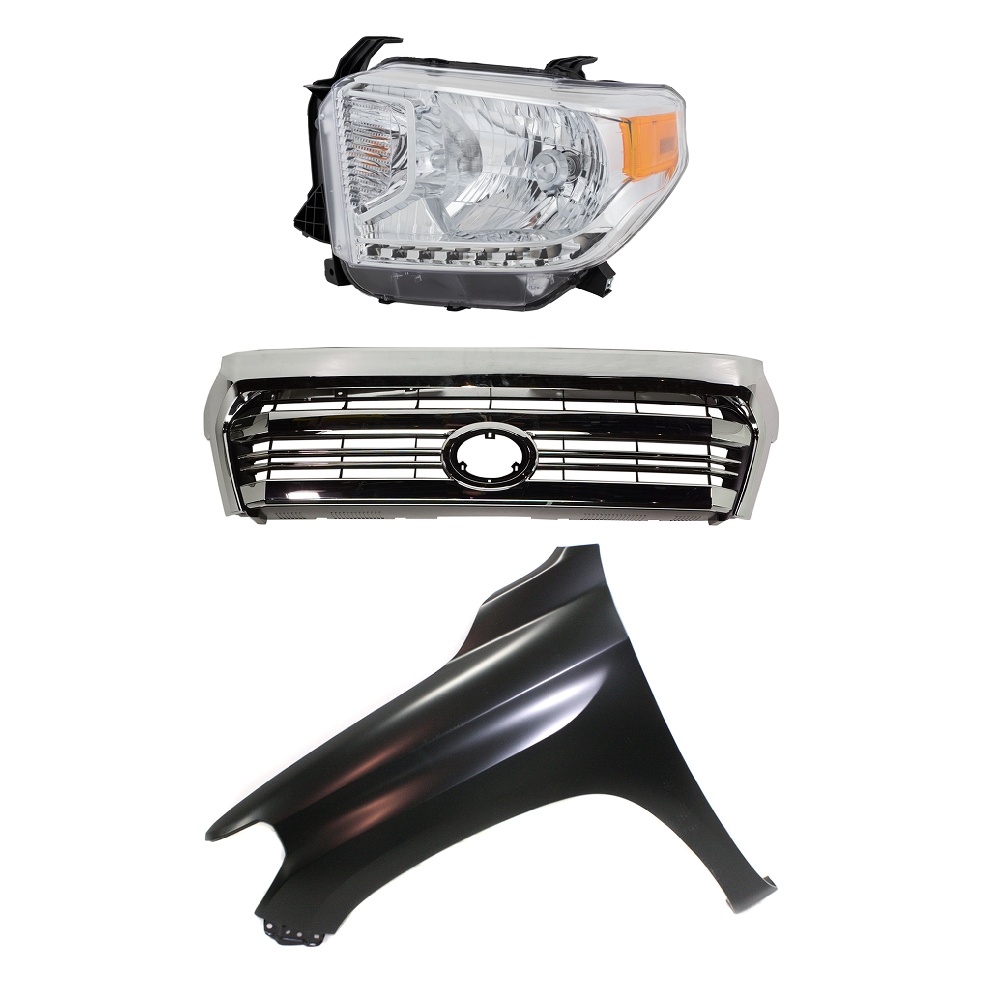 AM TUNDRA 16-17 GRILLE 3 pc Kit w Front Emblem Standard Type with Fender and Headlight SKU KIT 031323-43902 Partslink TO1200431 TO1240249 TO2502219 OEM 531000C280-538120C050-811500C0