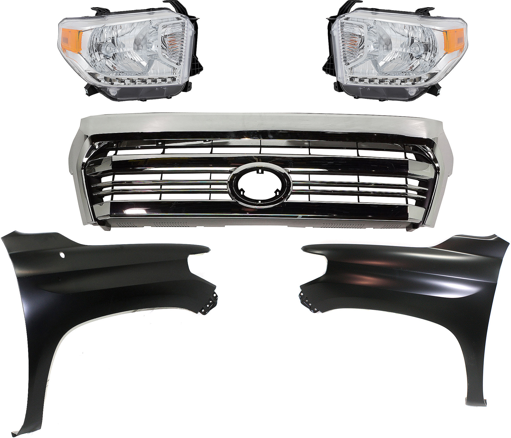 AM TUNDRA 16-17 GRILLE 5 pc Kit with Fenders and Headlights SKU KIT 031323-439 Partslink TO1200431 TO1241249 TO1240249 TO2502219 TO2503219 OEM 531000C280-538110C060-538120C0